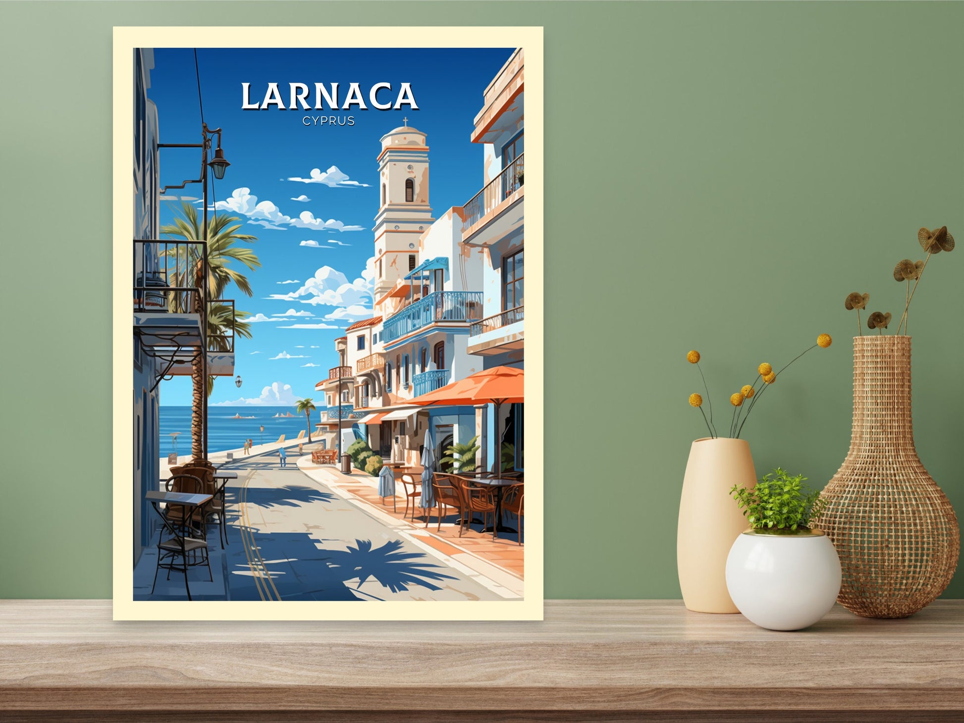 Larnaca Travel Poster | Larnaca Print | Larnaca Wall Art | Larnaca travel Print | Cyprus Illustration | Larnaka Cyprus Home Decor | ID 508