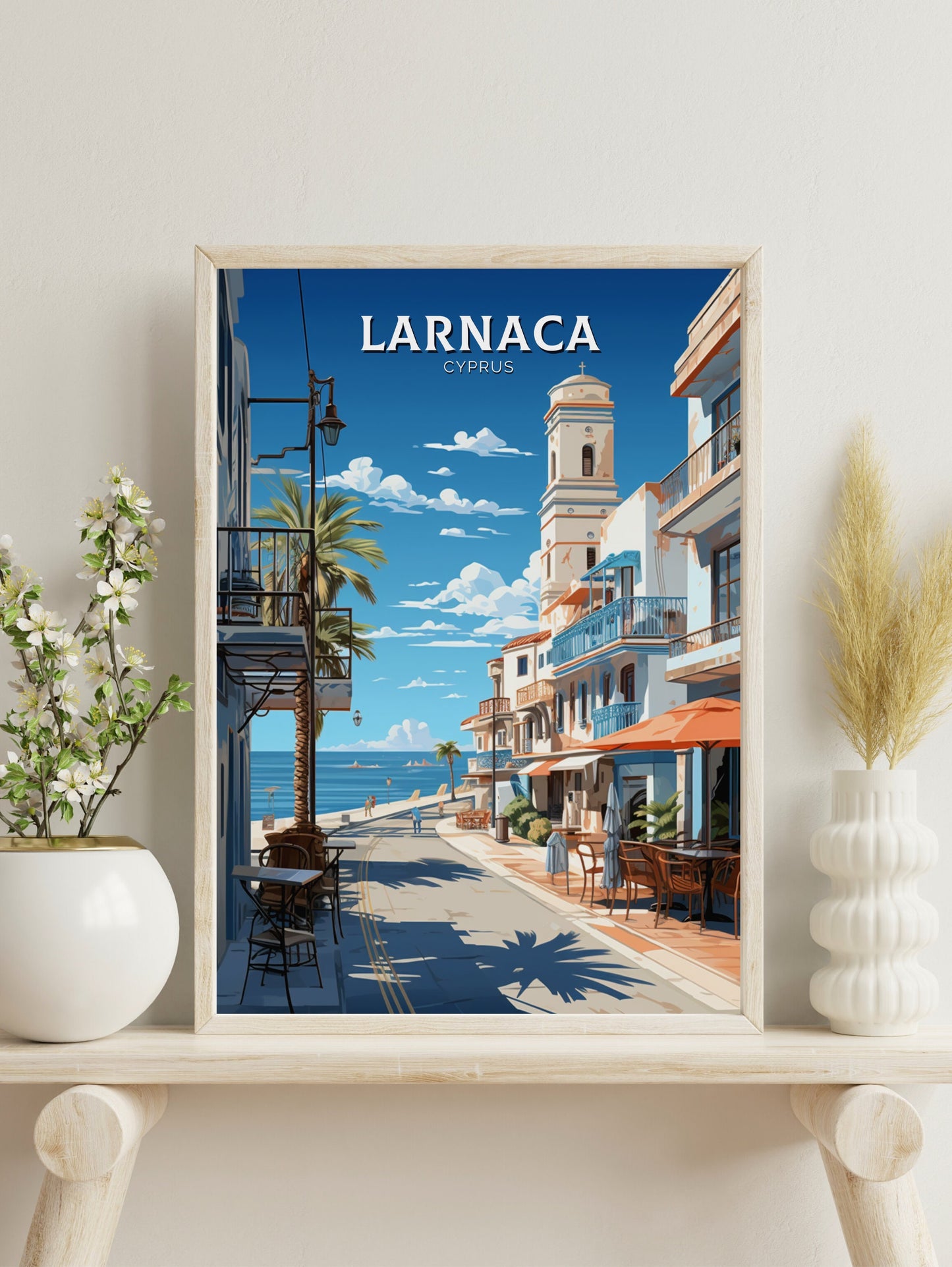 Larnaca Travel Poster | Larnaca Print | Larnaca Wall Art | Larnaca travel Print | Cyprus Illustration | Larnaka Cyprus Home Decor | ID 508