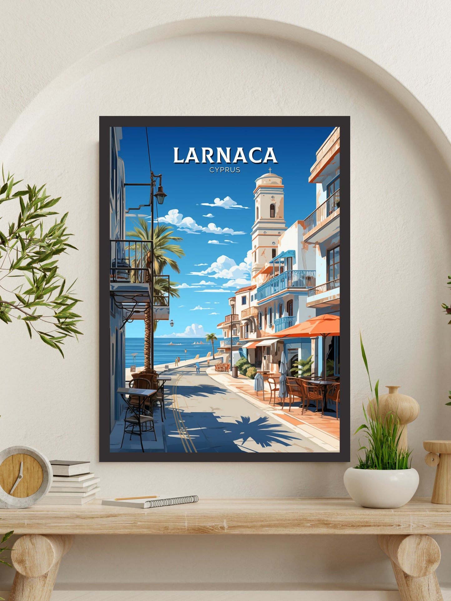 Larnaca Travel Poster | Larnaca Print | Larnaca Wall Art | Larnaca travel Print | Cyprus Illustration | Larnaka Cyprus Home Decor | ID 508