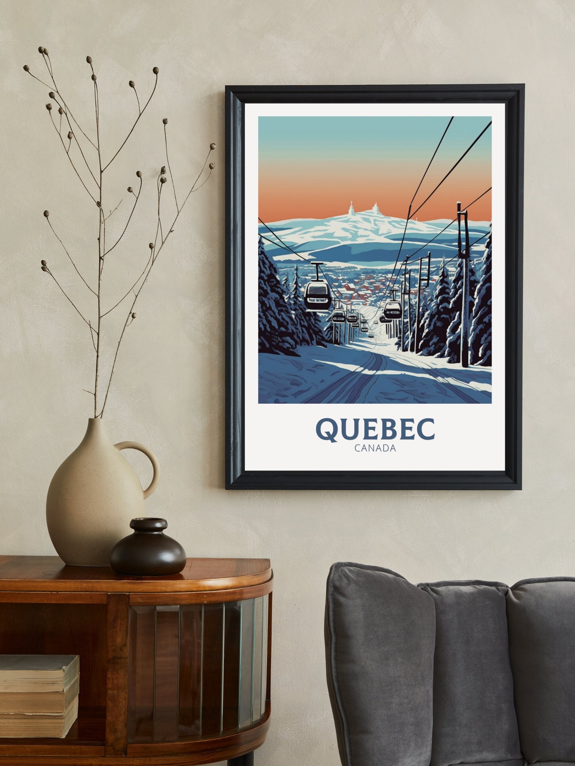 Quebec Travel Print | Quebec Poster | Quebec Illustration | Quebec Art | Quebec Wall Art | Winter Landscape | Canada Print | ID 438