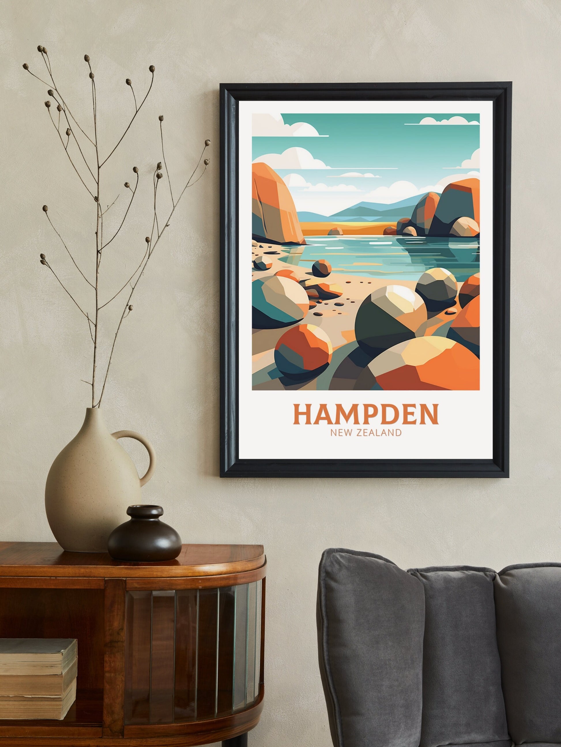 Hampden Print | Hampden Poster | Hampden Art | New Zealand Poster | Hampden Print I Moeraki Beach Print I Moeraki Beach Poster I ID 518