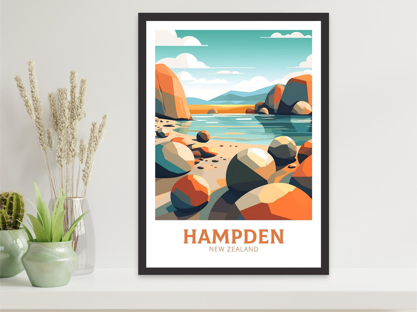 Hampden Print | Hampden Poster | Hampden Art | New Zealand Poster | Hampden Print I Moeraki Beach Print I Moeraki Beach Poster I ID 518