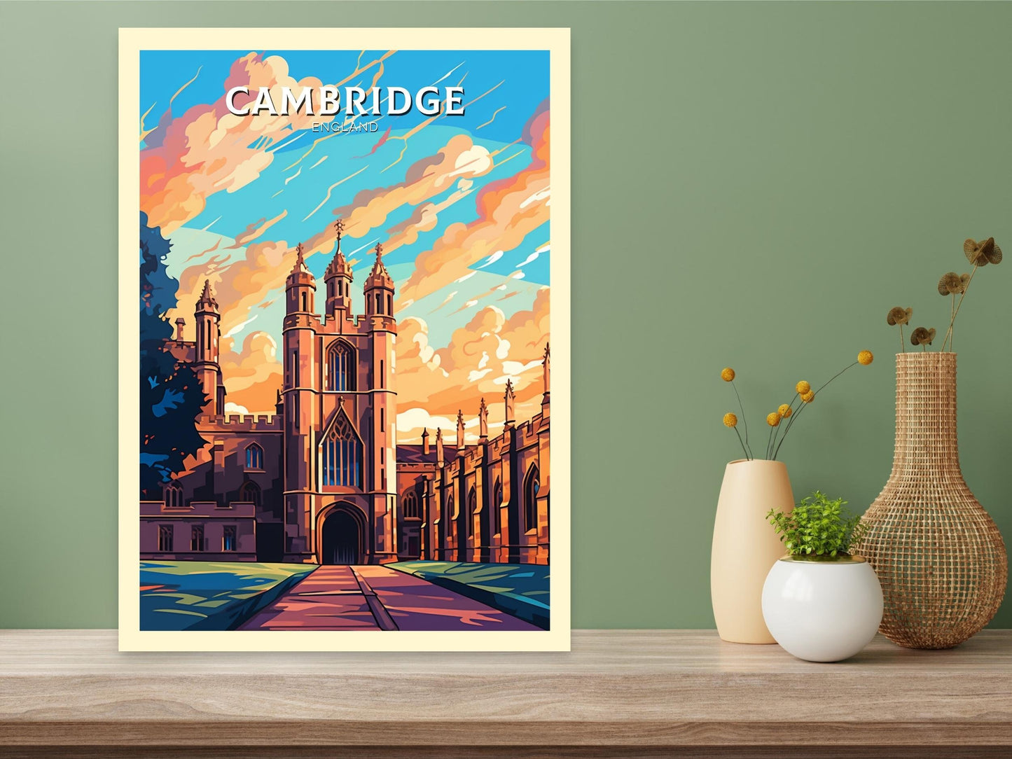 Cambridge Travel Poster | Cambridge Print | England Illustration | Cambridge Wall Art | King's College Print | City Poster | ID 521