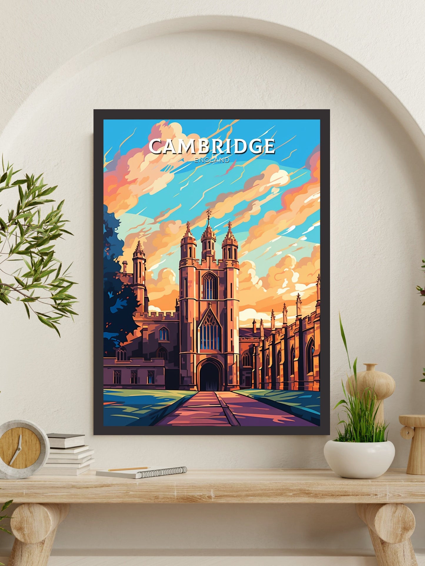 Cambridge Travel Poster | Cambridge Print | England Illustration | Cambridge Wall Art | King's College Print | City Poster | ID 521