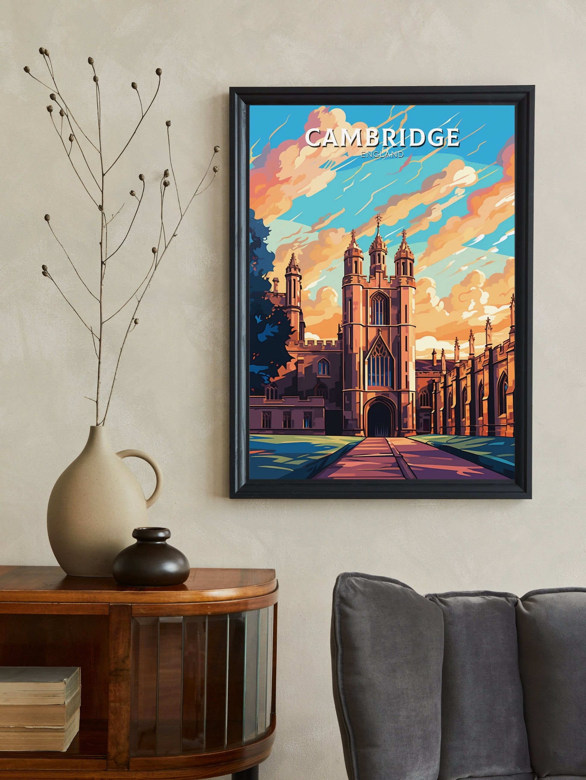 Cambridge Travel Poster | Cambridge Print | England Illustration | Cambridge Wall Art | King's College Print | City Poster | ID 521