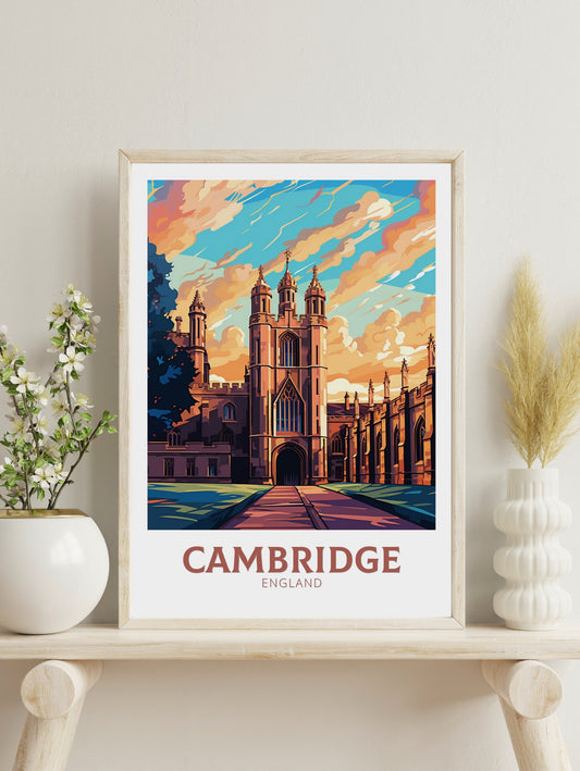 Cambridge Travel Poster | Cambridge Print | England Illustration | Cambridge Wall Art | King's College Print | City Poster | ID 522