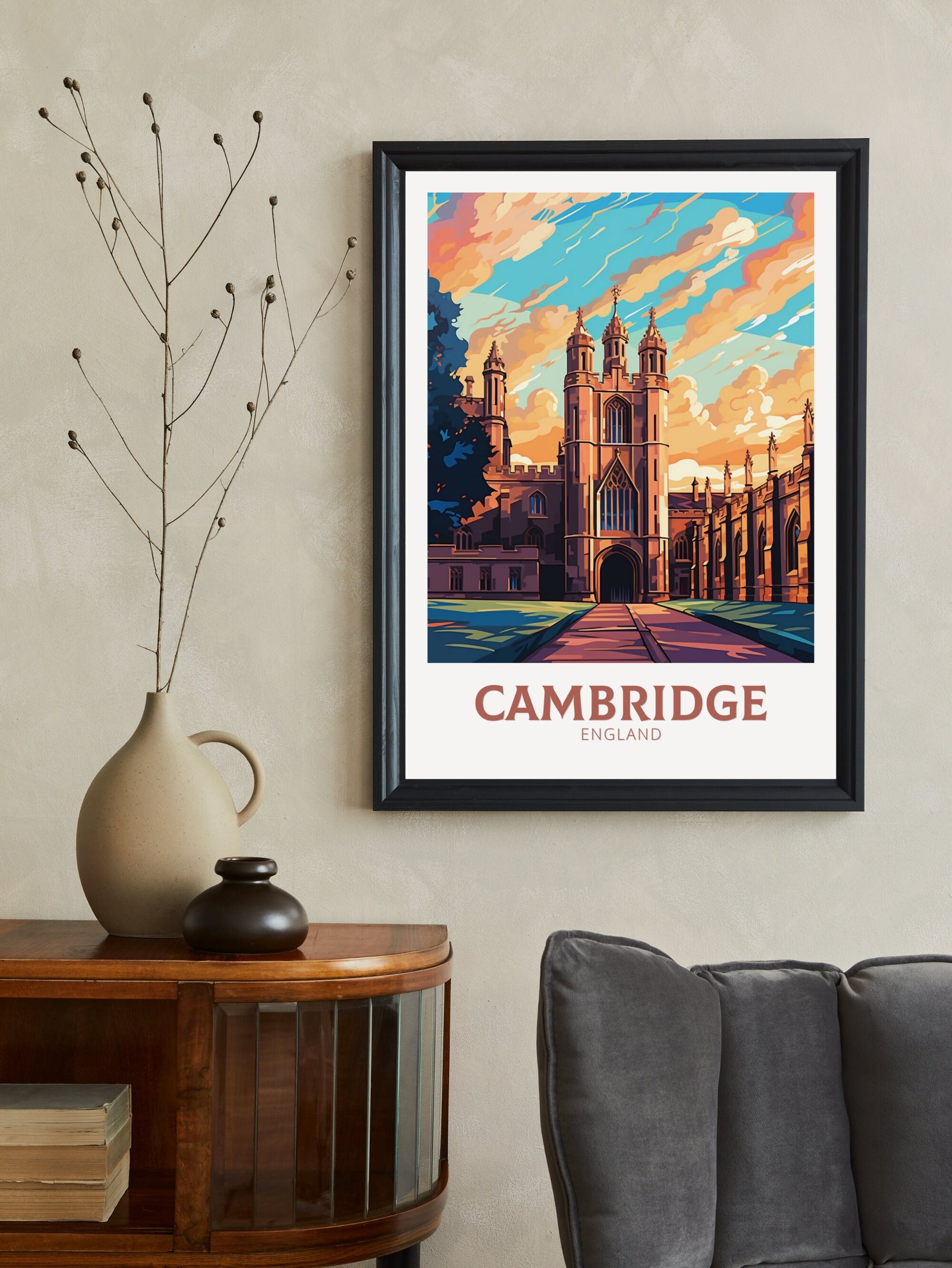 Cambridge Travel Poster | Cambridge Print | England Illustration | Cambridge Wall Art | King's College Print | City Poster | ID 522