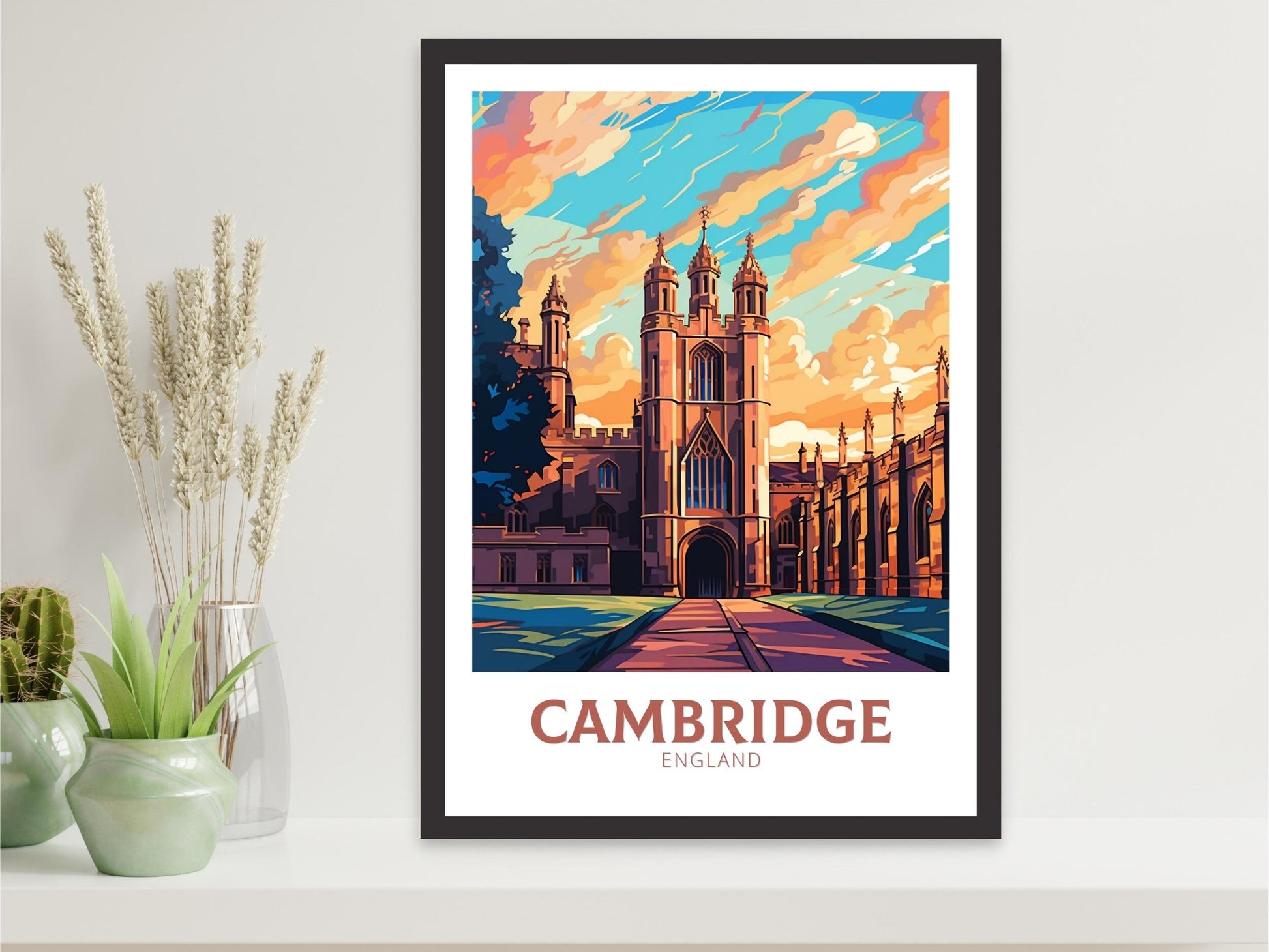 Cambridge Travel Poster | Cambridge Print | England Illustration | Cambridge Wall Art | King's College Print | City Poster | ID 522