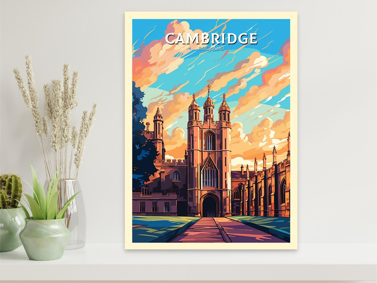 Cambridge Travel Poster | Cambridge Print | England Illustration | Cambridge Wall Art | King's College Print | City Poster | ID 521