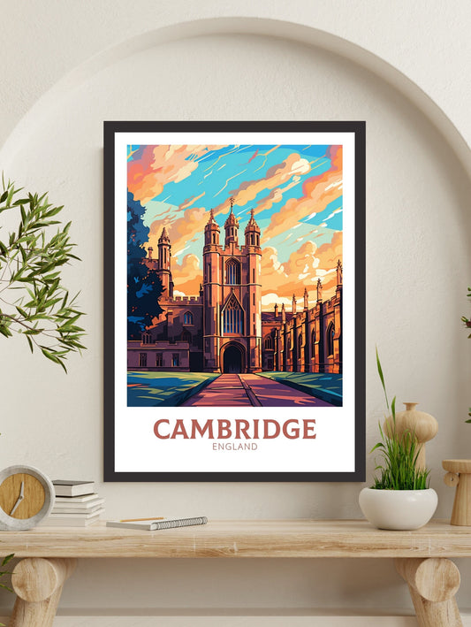 Cambridge Travel Poster | Cambridge Print | England Illustration | Cambridge Wall Art | King's College Print | City Poster | ID 522