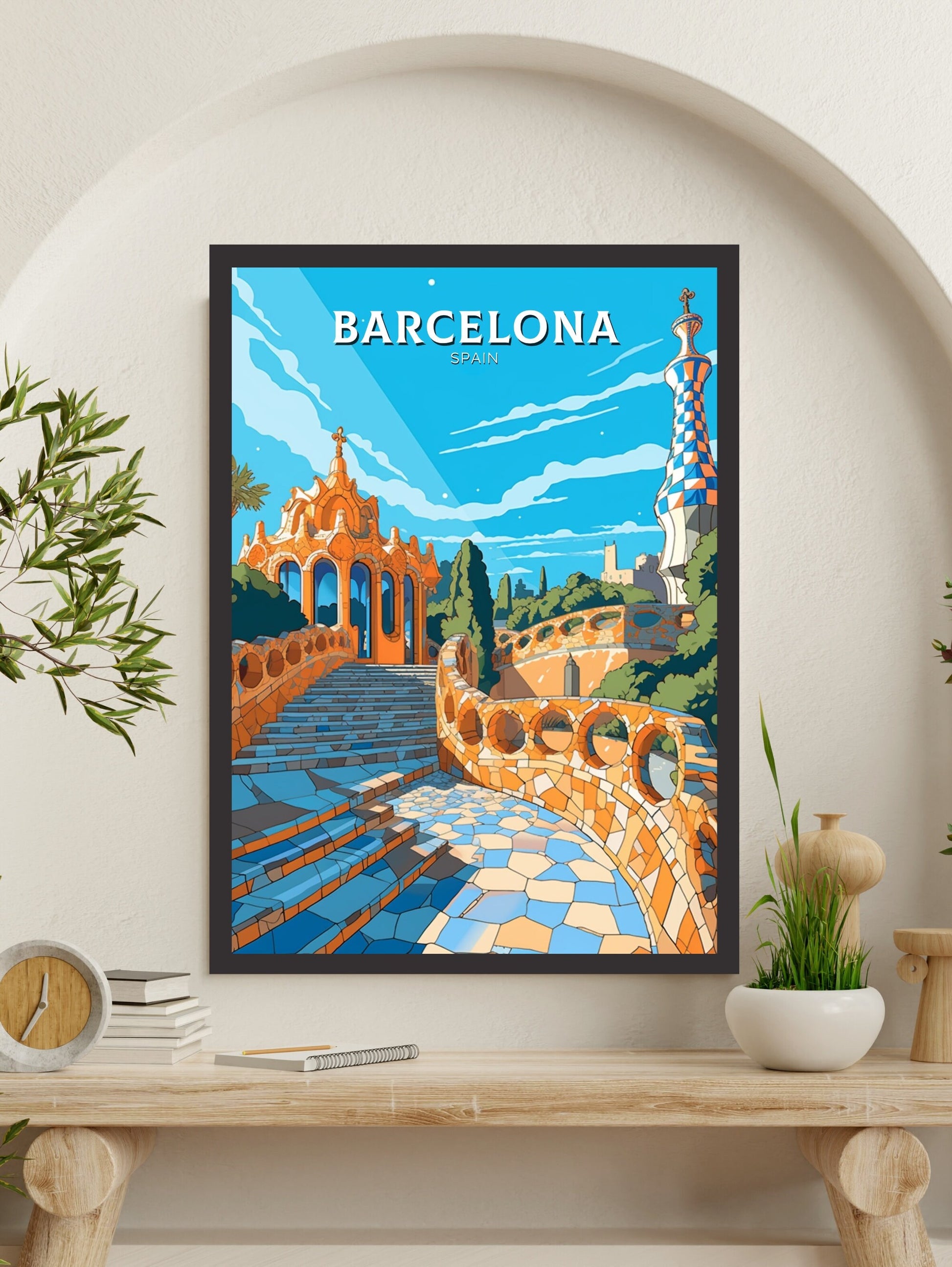 Barcelona Poster | Barcelona Travel Print | Gaudi's Park Poster | Barcelona Wall Art | Spain Print | Barcelona Print| Gaudi's Park | ID 519