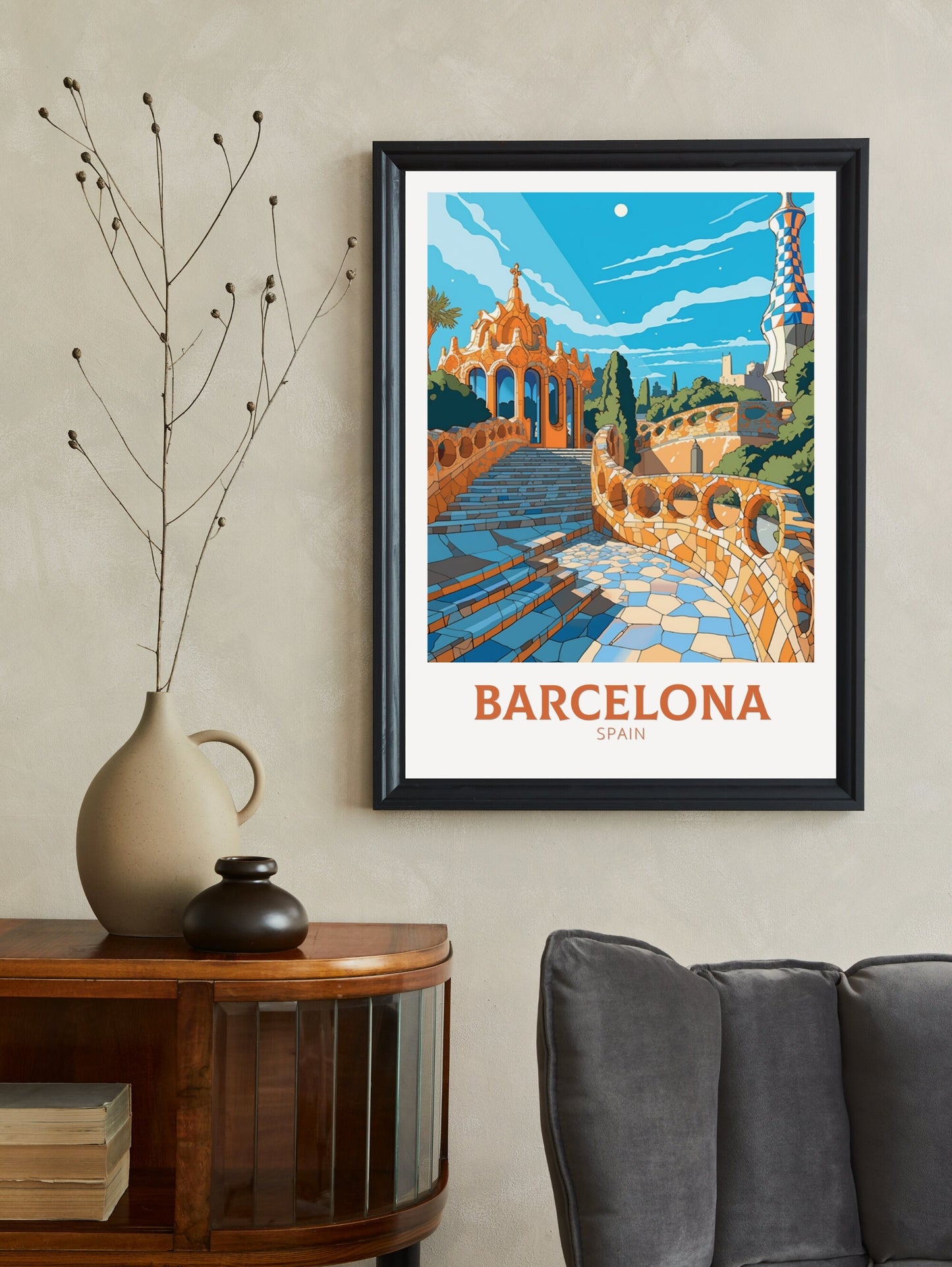 Barcelona Print | Barcelona Travel Poster | Gaudi's Park Print | Barcelona Wall Art | Spain Poster | Barcelona Poster| Gaudi's Park | ID 520