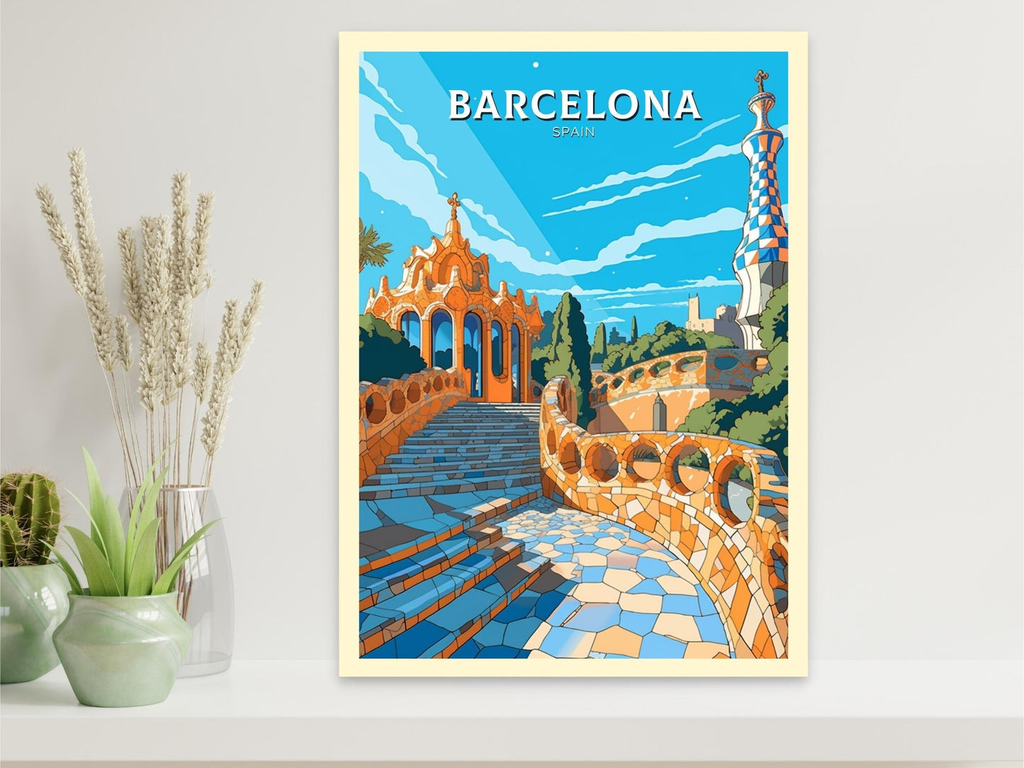 Barcelona Poster | Barcelona Travel Print | Gaudi's Park Poster | Barcelona Wall Art | Spain Print | Barcelona Print| Gaudi's Park | ID 519