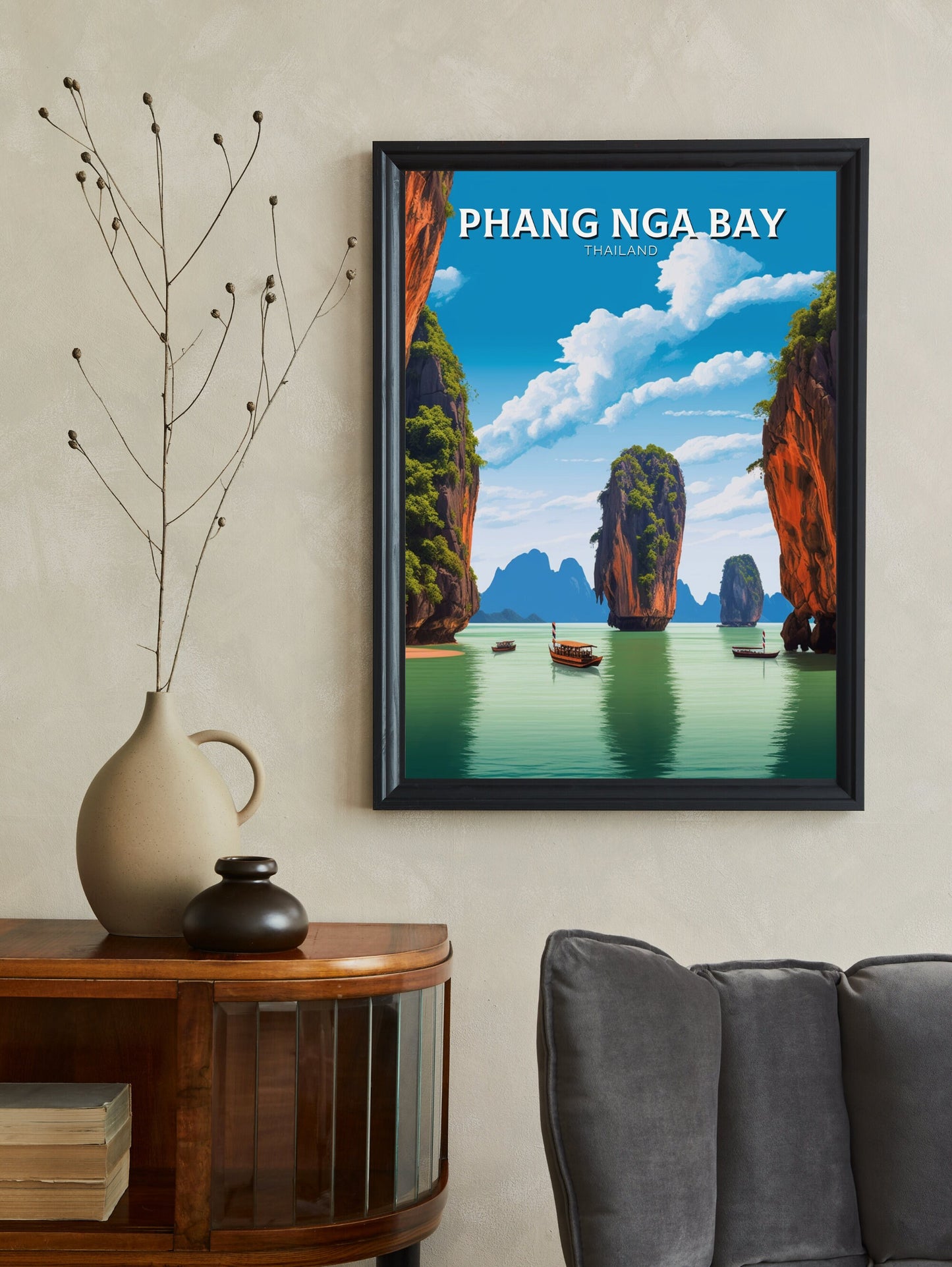 Phang Nga Bay Islands Print | Phang Nga Bay Poster | Thailand Beach Illustration | Phang Nga Travel Print | Thailand Travel Poster | ID 441