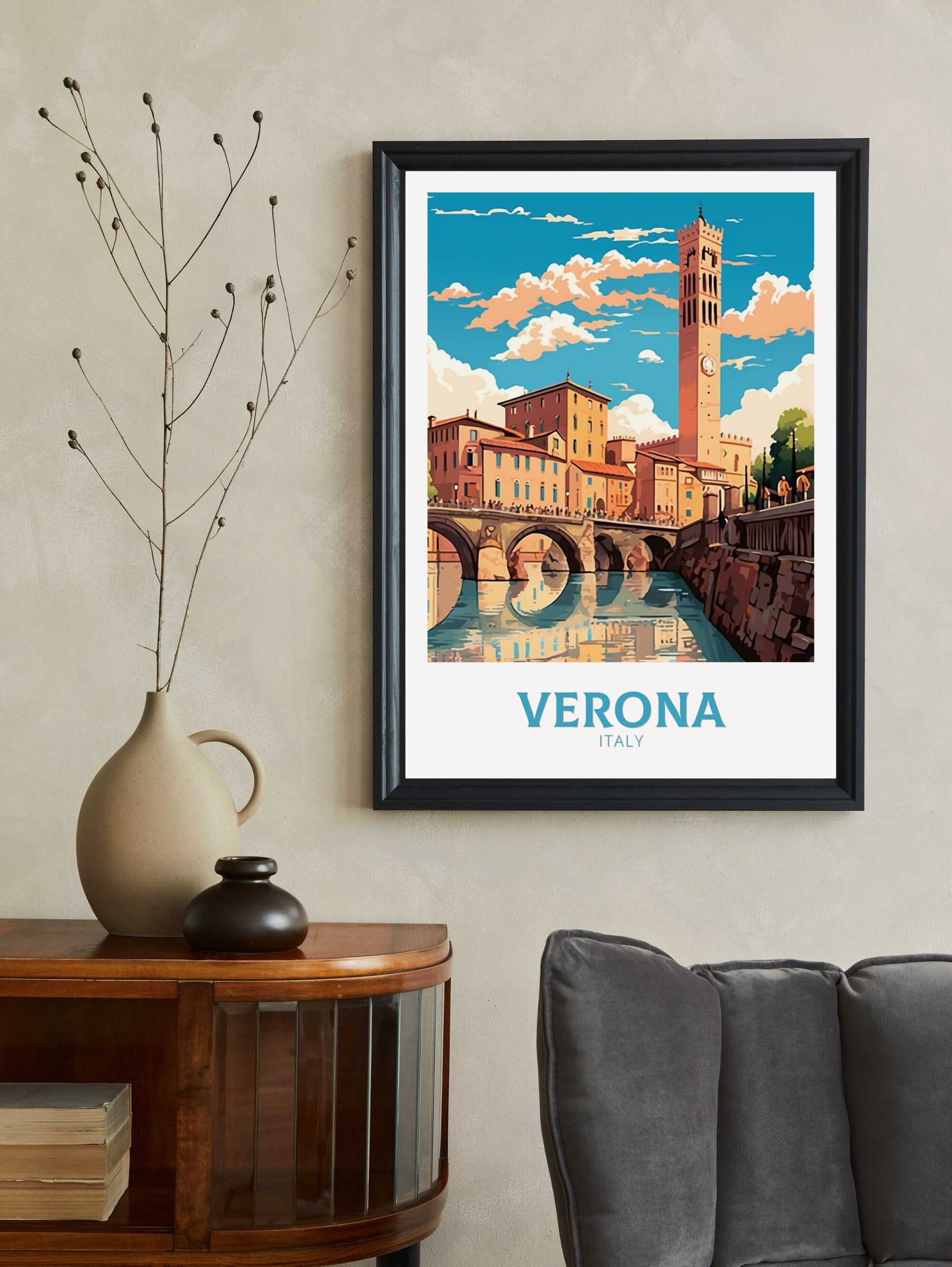 Verona Travel Poster | Verona Travel Print | Verona Illustration | Verona Wall Art | Italy Print | Italy Home Décor | Verona Print ID 444