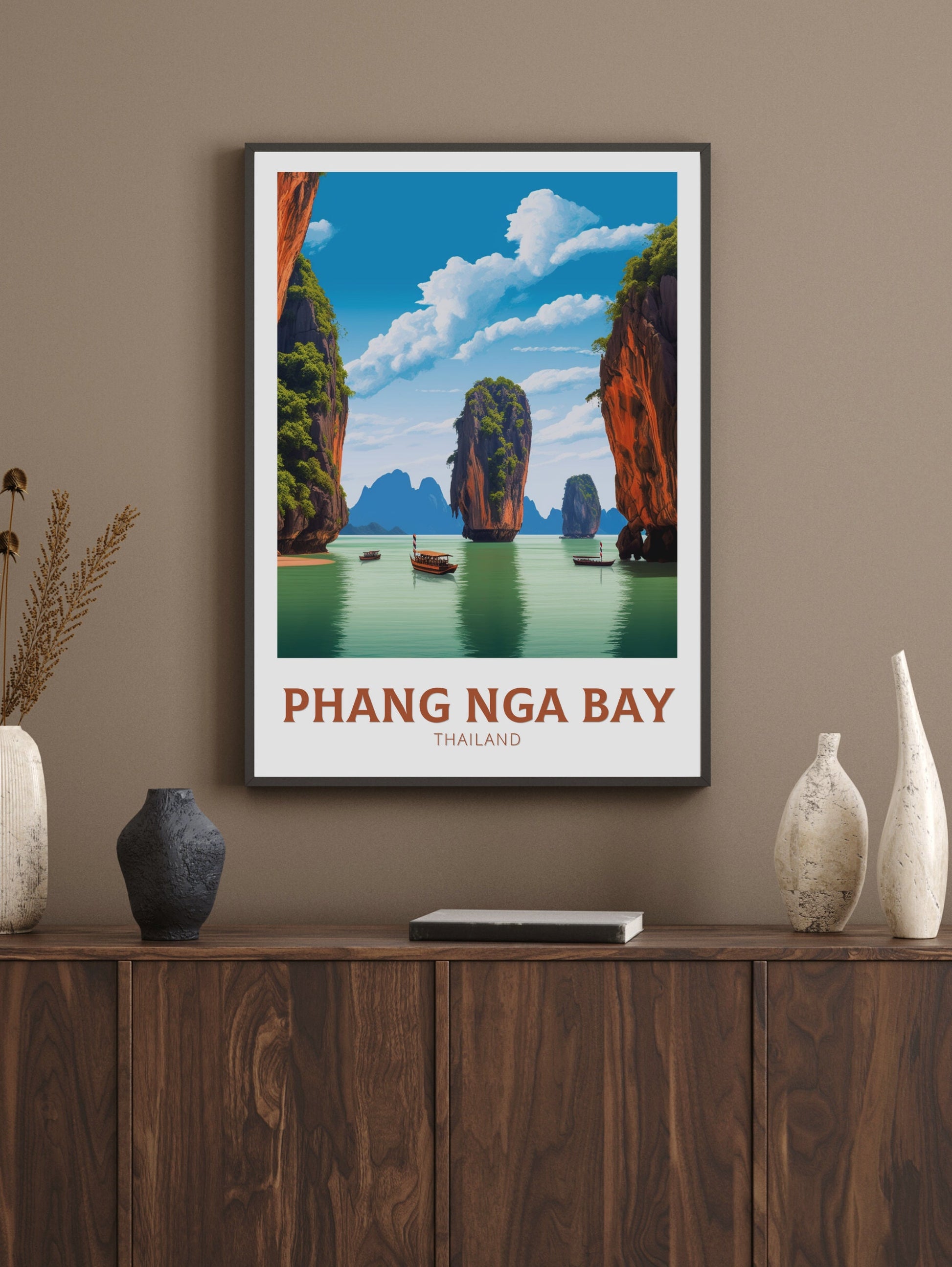 Phang Nga Bay Islands Poster | Phang Nga Bay Print | Thailand Beach Illustration | Phang Nga Travel Poster | Thailand Travel Print | ID 446