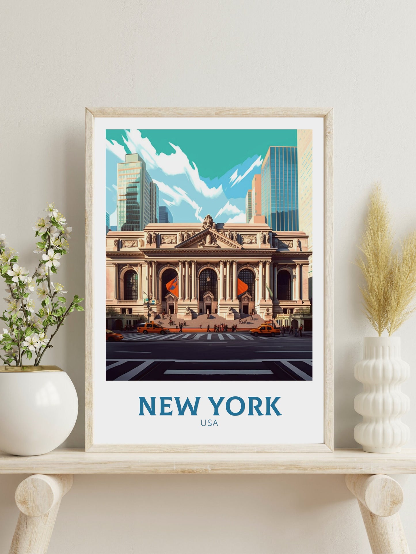 New York Travel Poster | New York Print | NY Library Print | New York Design | New York Wall Art | New York Illustration | ID 448