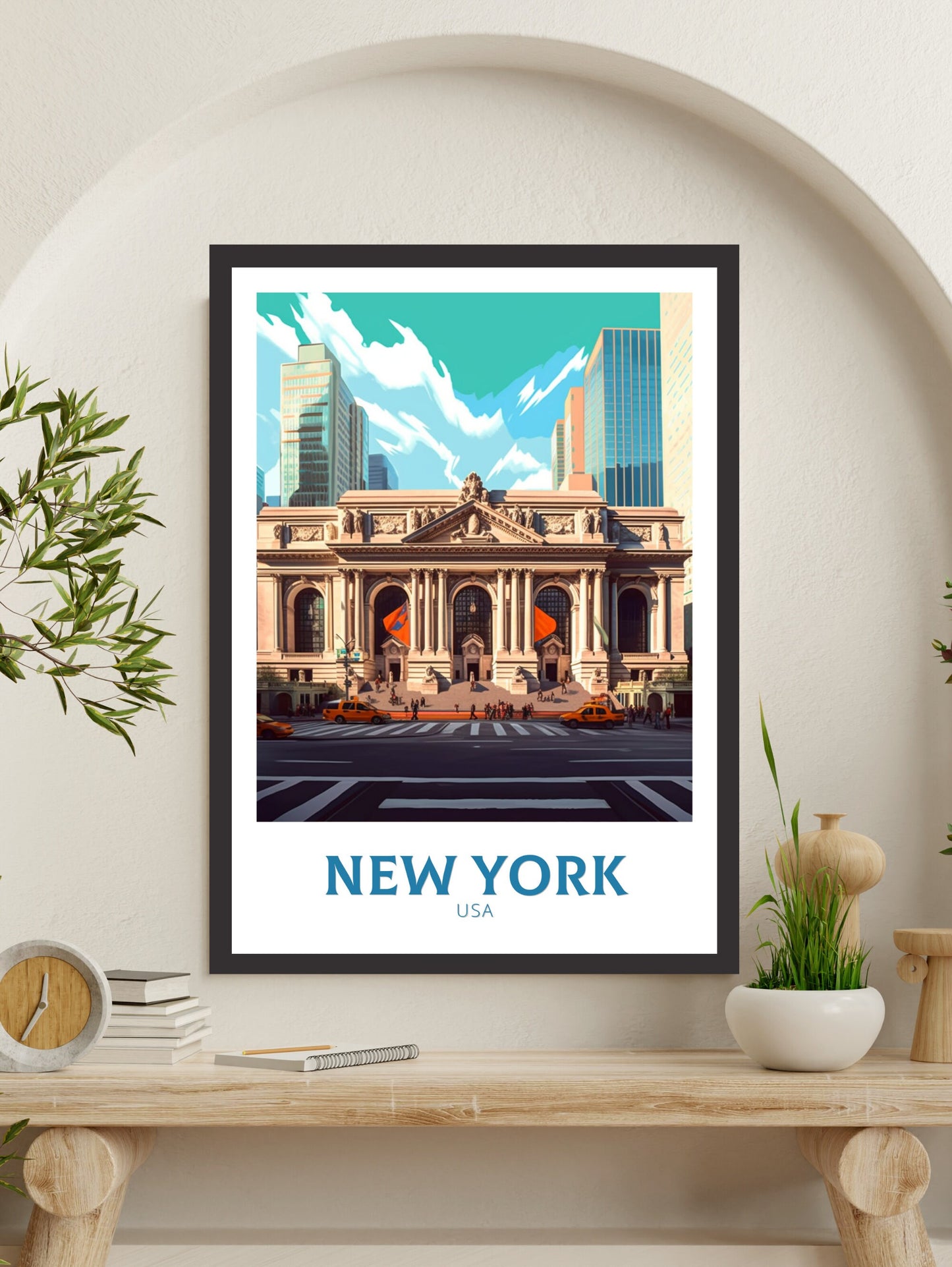 New York Travel Poster | New York Print | NY Library Print | New York Design | New York Wall Art | New York Illustration | ID 448