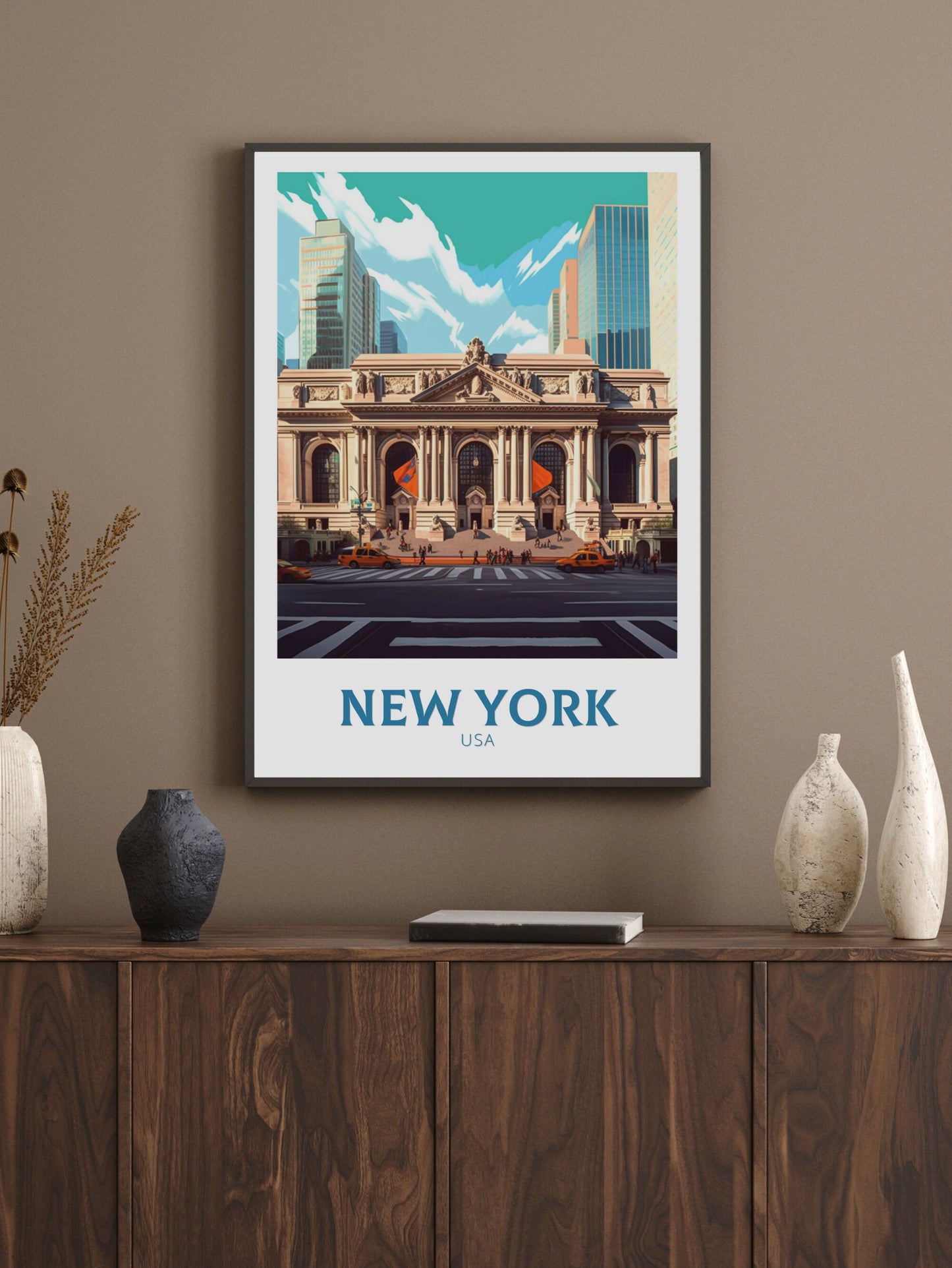 New York Travel Poster | New York Print | NY Library Print | New York Design | New York Wall Art | New York Illustration | ID 448