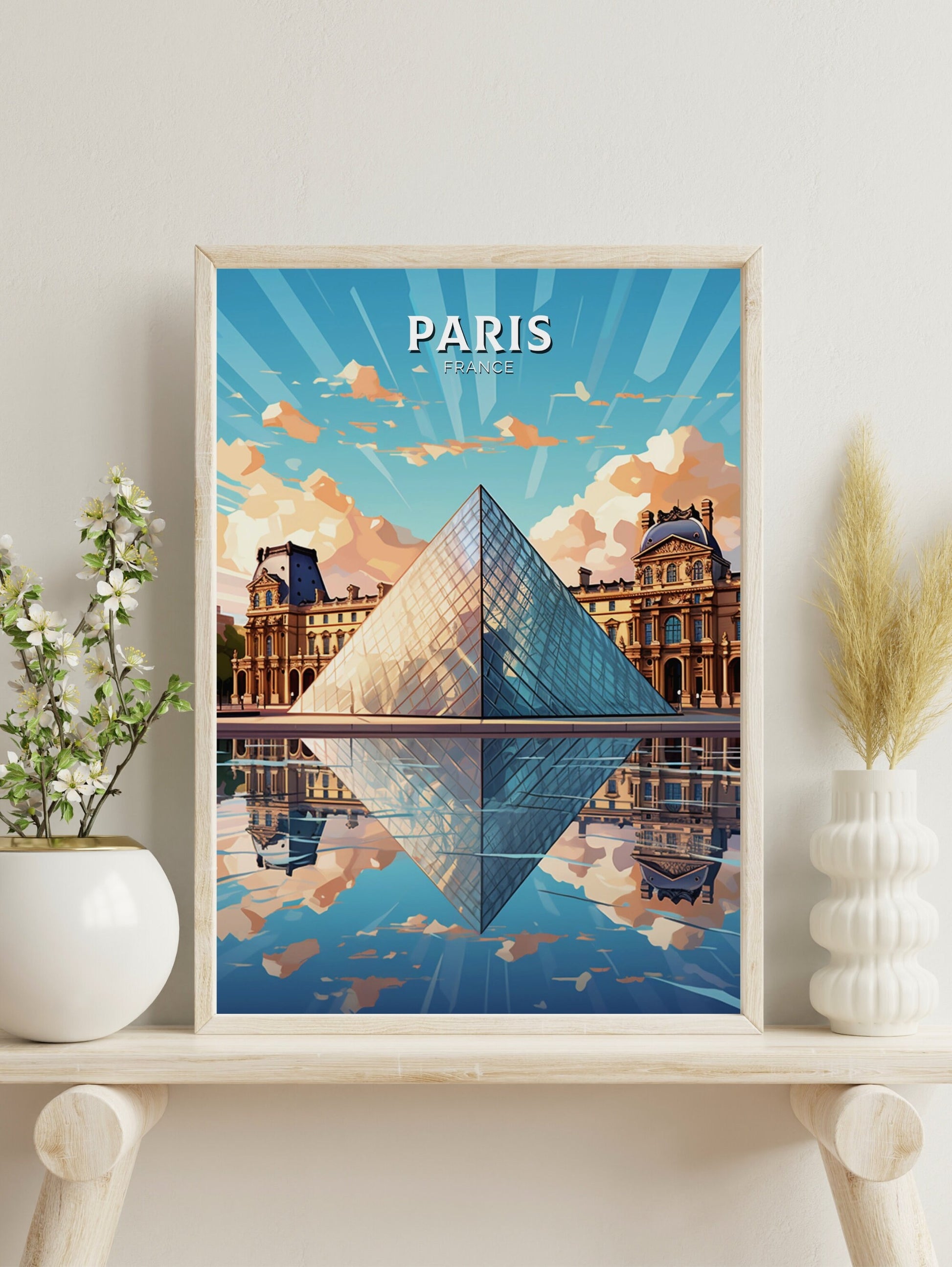 Paris Travel Print | The Louvre Museum Illustration | Paris Wall Art | France Print | Paris Poster | Paris France Louvre Painting | ID 374