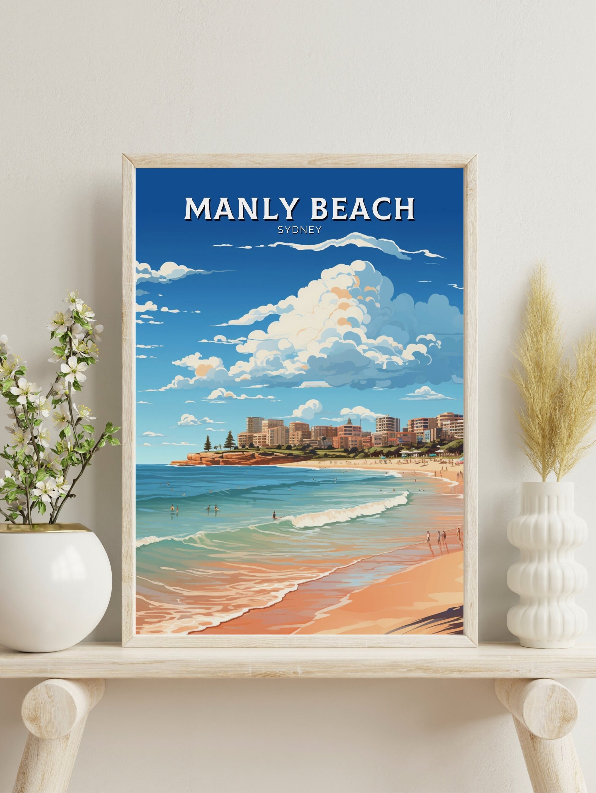 Manly Beach Print | Manly Beach Illustration | Sydney Print | Australia Print | Wall Art | Australia Poster | Manly Beach Poster | ID 529