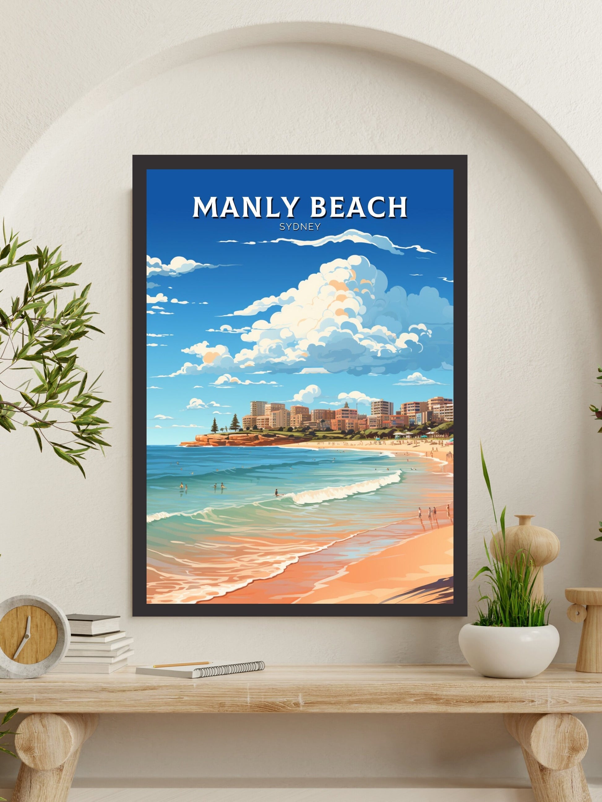 Manly Beach Print | Manly Beach Illustration | Sydney Print | Australia Print | Wall Art | Australia Poster | Manly Beach Poster | ID 529