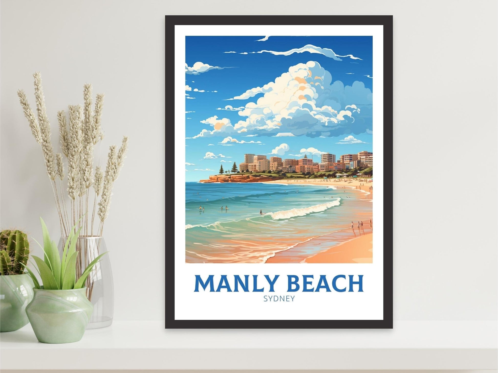 Manly Beach Poster | Manly Beach Print | Manly Beach Illustration | Sydney Print | Australia Print | Wall Art | Australia Poster | ID 530