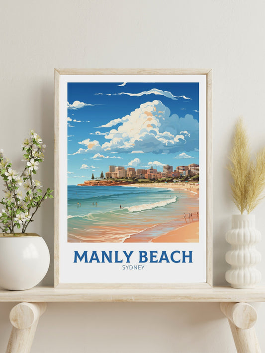 Manly Beach Poster | Manly Beach Print | Manly Beach Illustration | Sydney Print | Australia Print | Wall Art | Australia Poster | ID 530