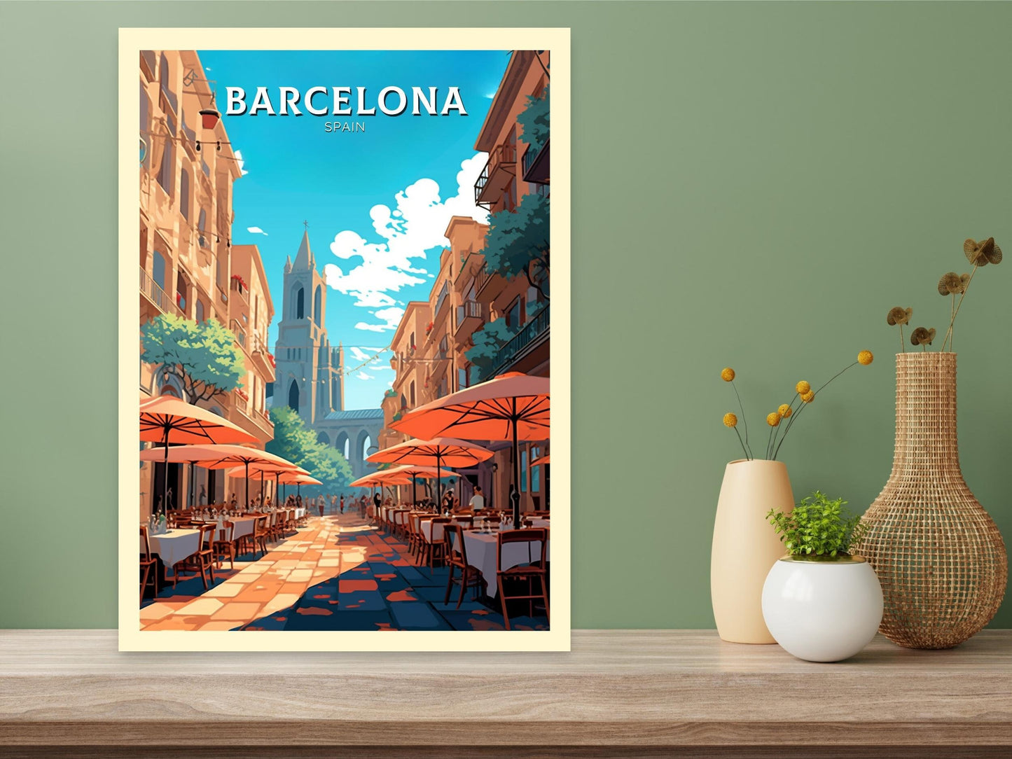 Barcelona Poster | Barcelona Travel Print | Barcelona Illustration | Barcelona Wall Art | Spain Print | Barcelona Spain Painting | ID 459