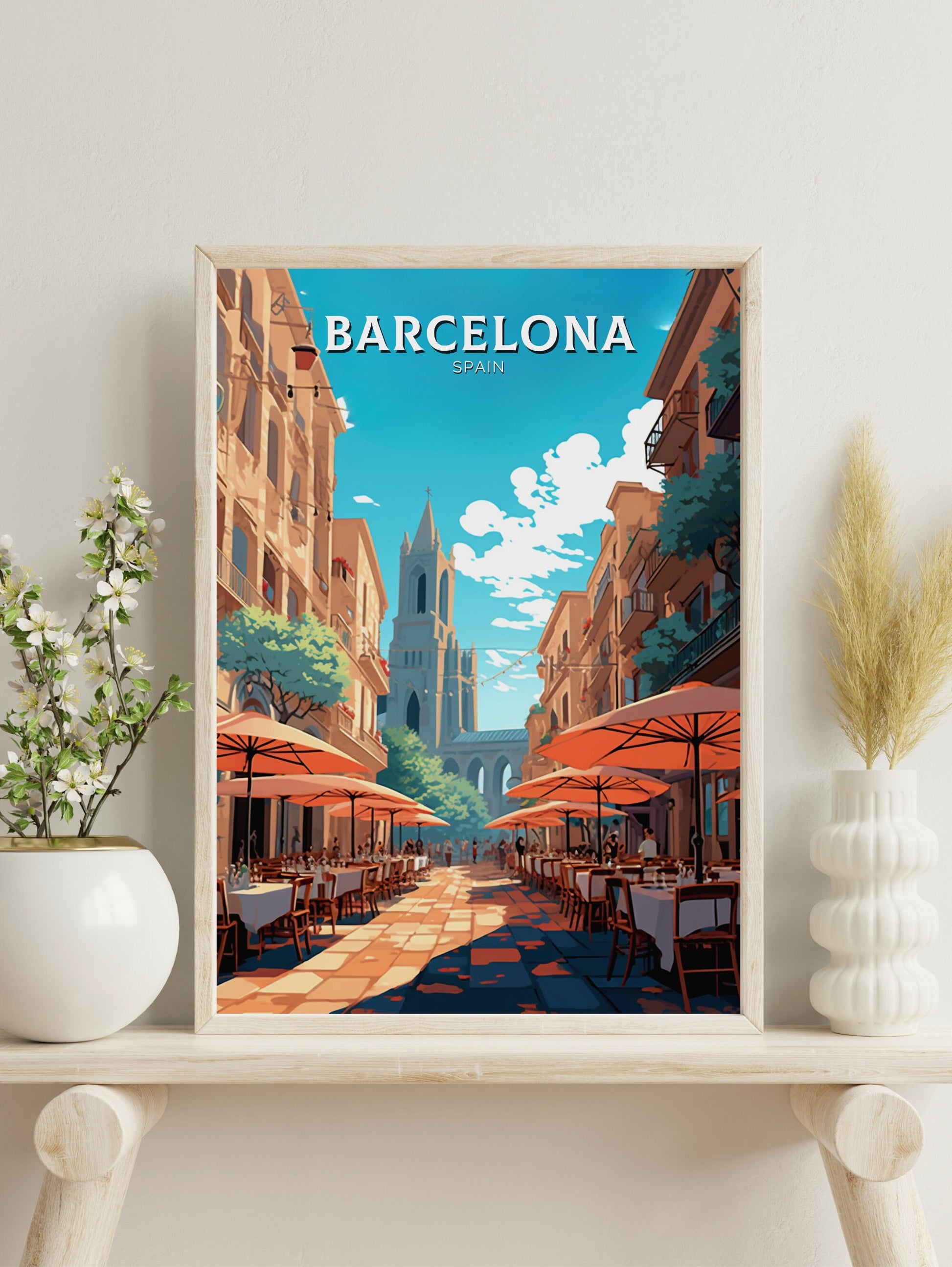 Barcelona Poster | Barcelona Travel Print | Barcelona Illustration | Barcelona Wall Art | Spain Print | Barcelona Spain Painting | ID 459