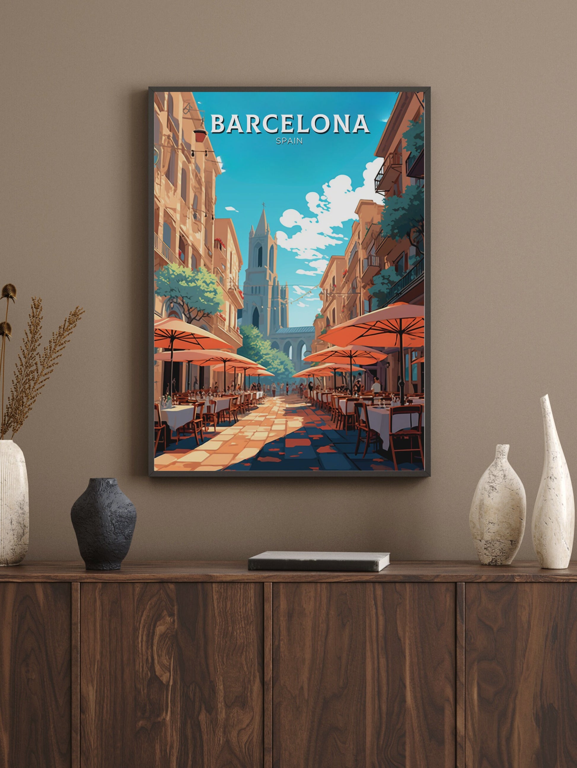 Barcelona Poster | Barcelona Travel Print | Barcelona Illustration | Barcelona Wall Art | Spain Print | Barcelona Spain Painting | ID 459