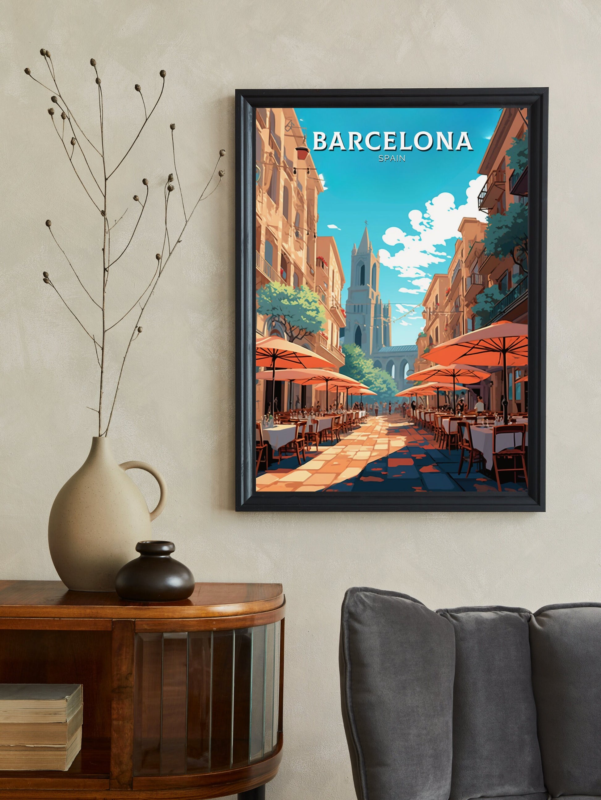 Barcelona Poster | Barcelona Travel Print | Barcelona Illustration | Barcelona Wall Art | Spain Print | Barcelona Spain Painting | ID 459