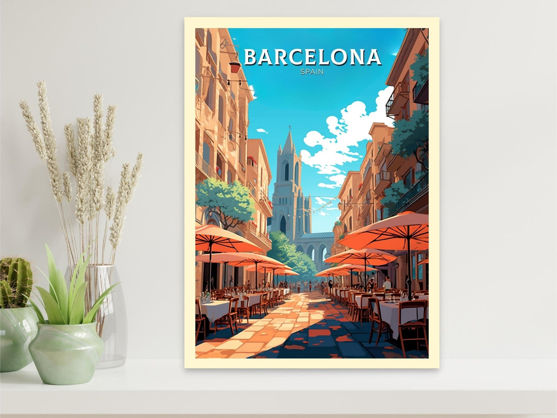 Barcelona Poster | Barcelona Travel Print | Barcelona Illustration | Barcelona Wall Art | Spain Print | Barcelona Spain Painting | ID 459