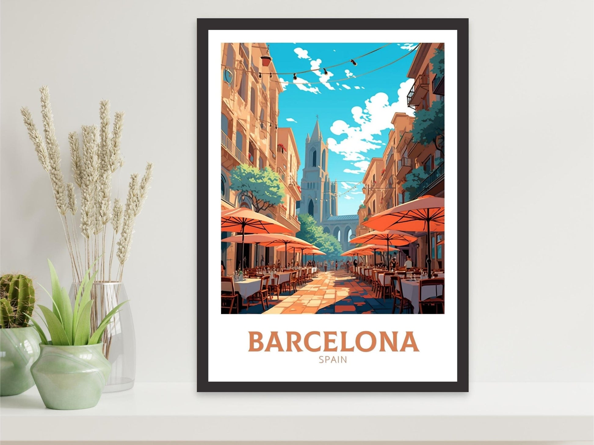 Barcelona Print | Barcelona Travel Poster | Barcelona Illustration | Barcelona Wall Art | Spain Poster | Barcelona Spain Painting | ID 460