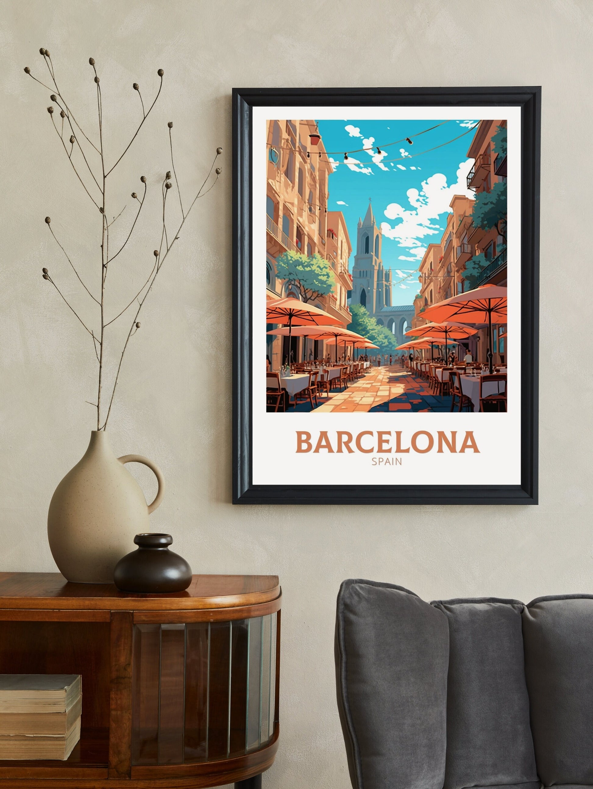 Barcelona Print | Barcelona Travel Poster | Barcelona Illustration | Barcelona Wall Art | Spain Poster | Barcelona Spain Painting | ID 460