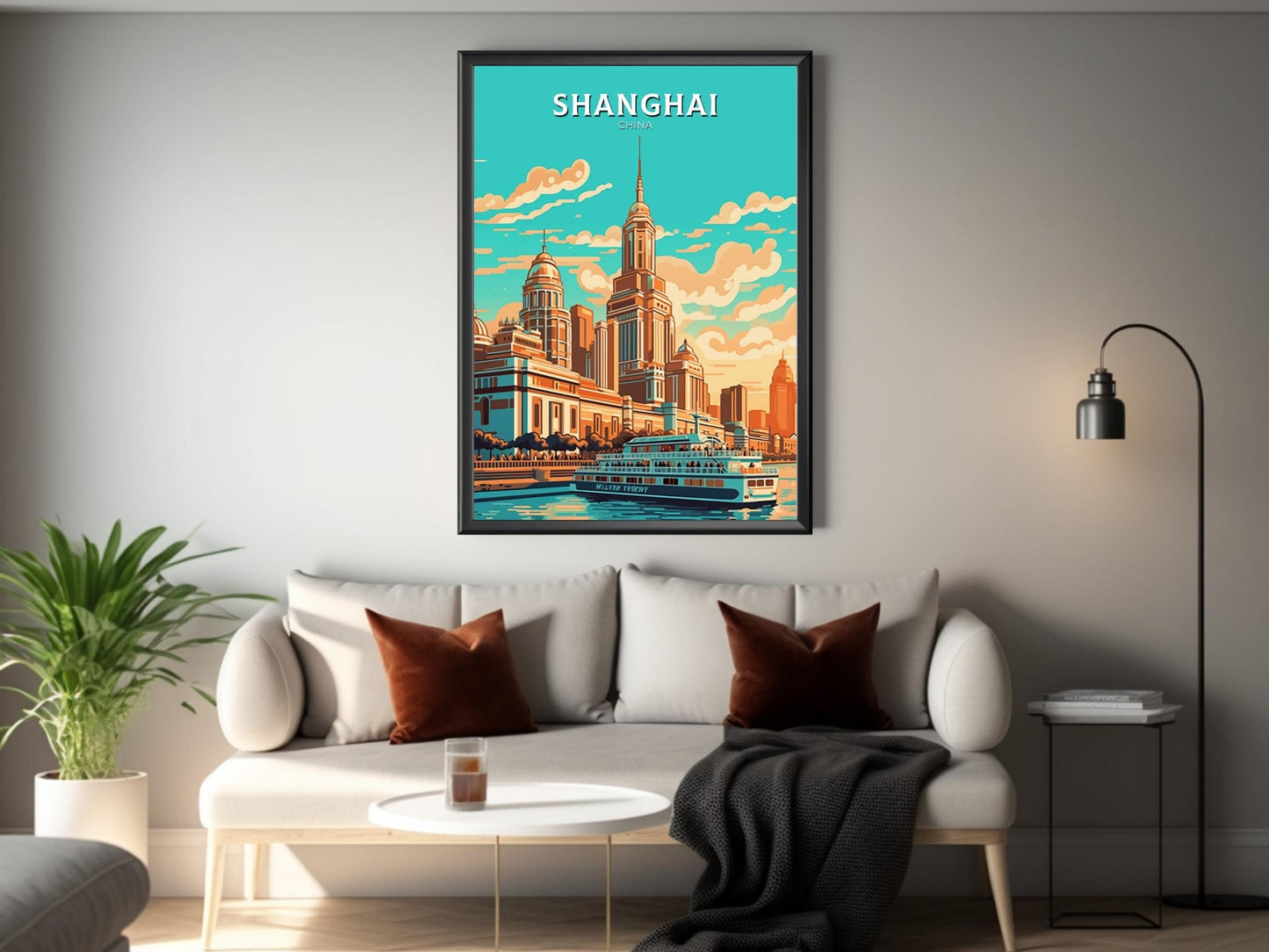 Shanghai Poster | Shanghai Travel Print | Shanghai Illustration | The Bund Print | Shanghai Floating Market Poster | Shanghai Art | ID 477