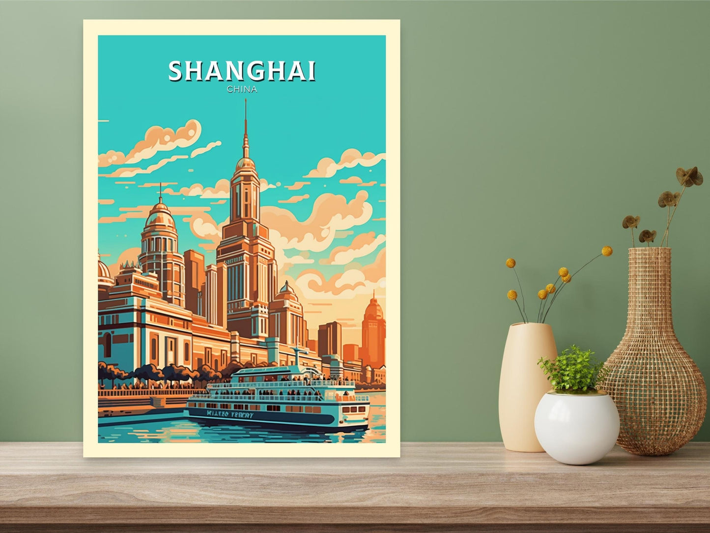 Shanghai Poster | Shanghai Travel Print | Shanghai Illustration | The Bund Print | Shanghai Floating Market Poster | Shanghai Art | ID 477