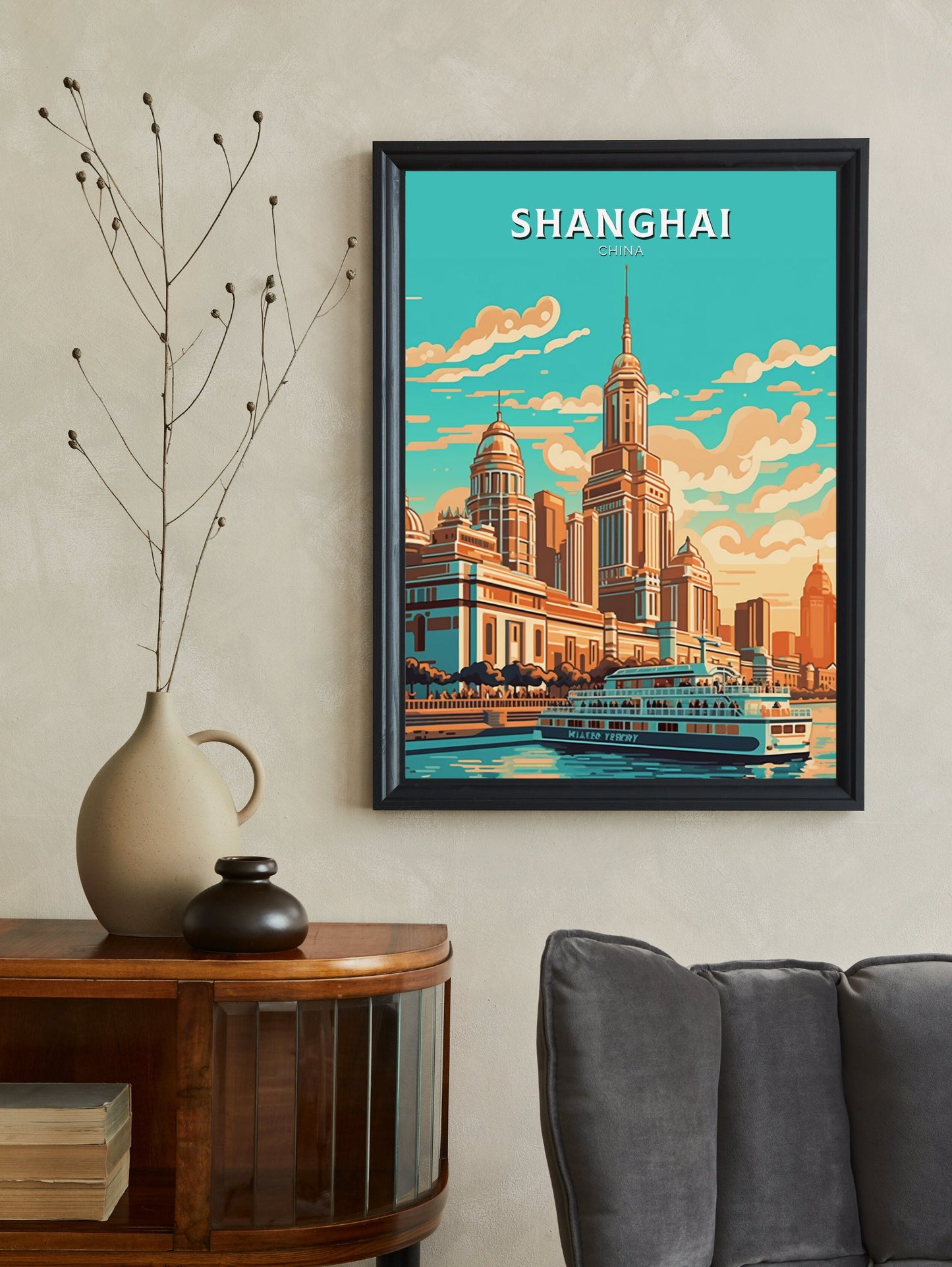 Shanghai Poster | Shanghai Travel Print | Shanghai Illustration | The Bund Print | Shanghai Floating Market Poster | Shanghai Art | ID 477