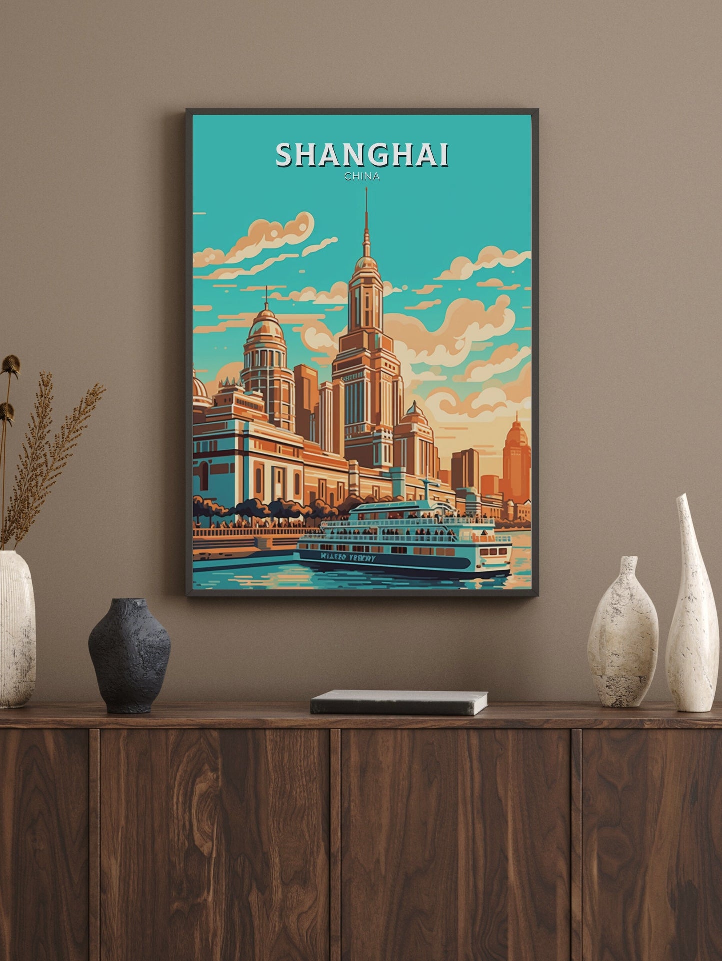 Shanghai Poster | Shanghai Travel Print | Shanghai Illustration | The Bund Print | Shanghai Floating Market Poster | Shanghai Art | ID 477