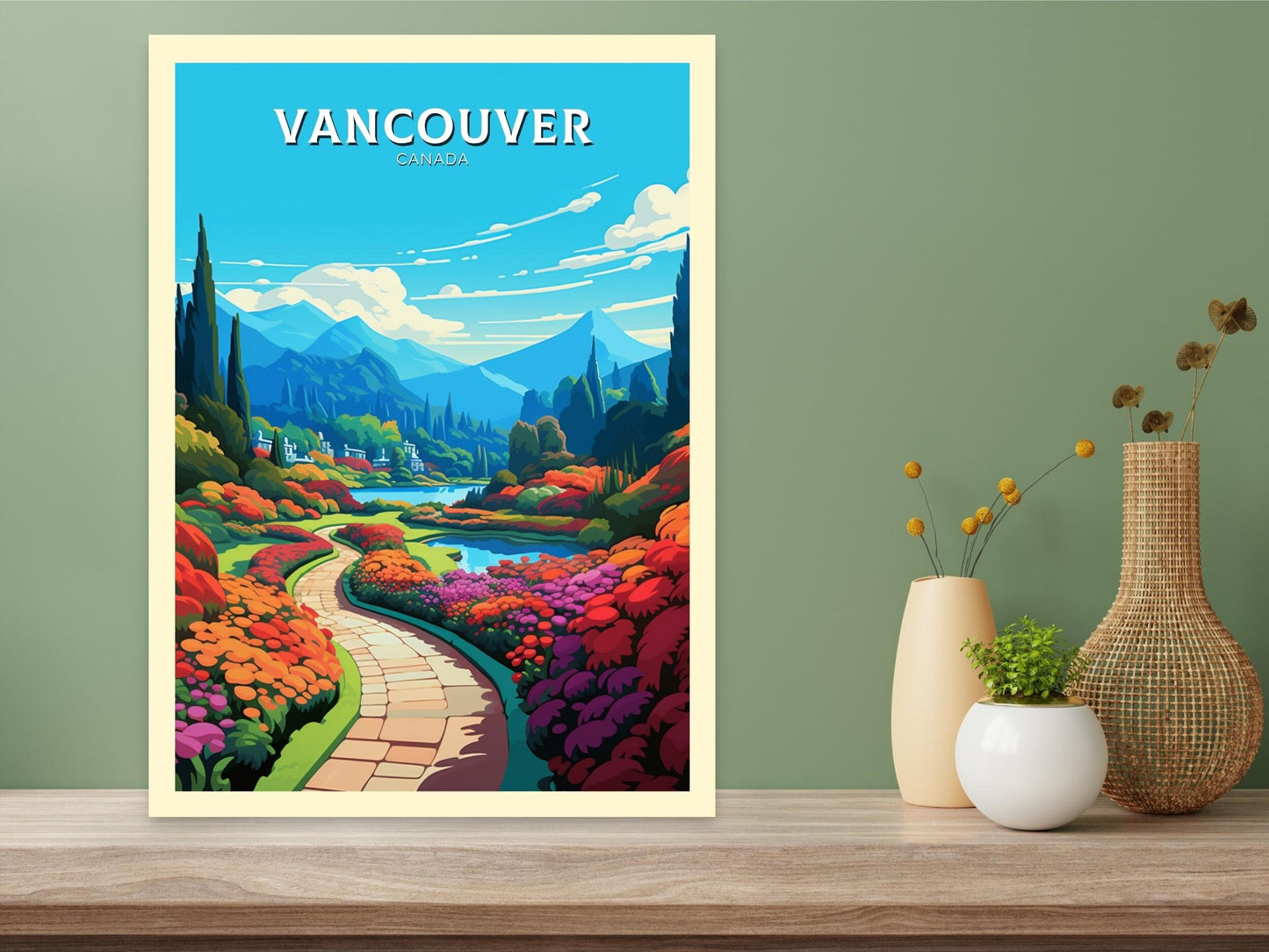 Vancouver Travel Print | Vancouver Poster | Illustration | Vancouver Art | Butchart Gardens Poster | City Landscape | Canada Print | ID 479