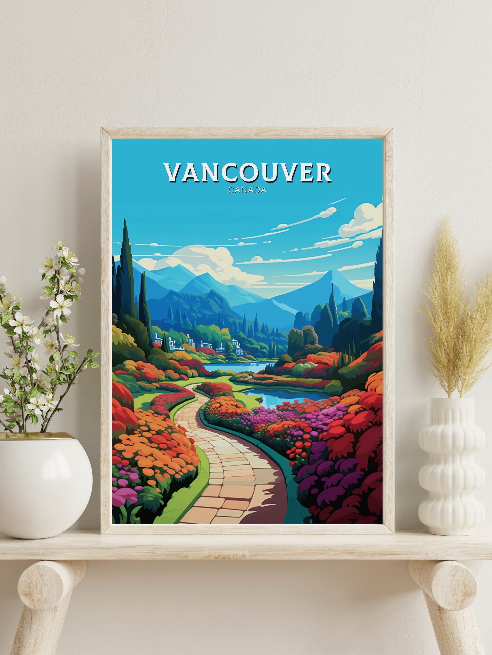 Vancouver Travel Print | Vancouver Poster | Illustration | Vancouver Art | Butchart Gardens Poster | City Landscape | Canada Print | ID 479