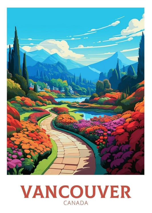 Vancouver Poster | Vancouver Travel Print | Butchart Gardens Poster | Illustration | Vancouver Art | City Landscape | Canada Print | ID 480