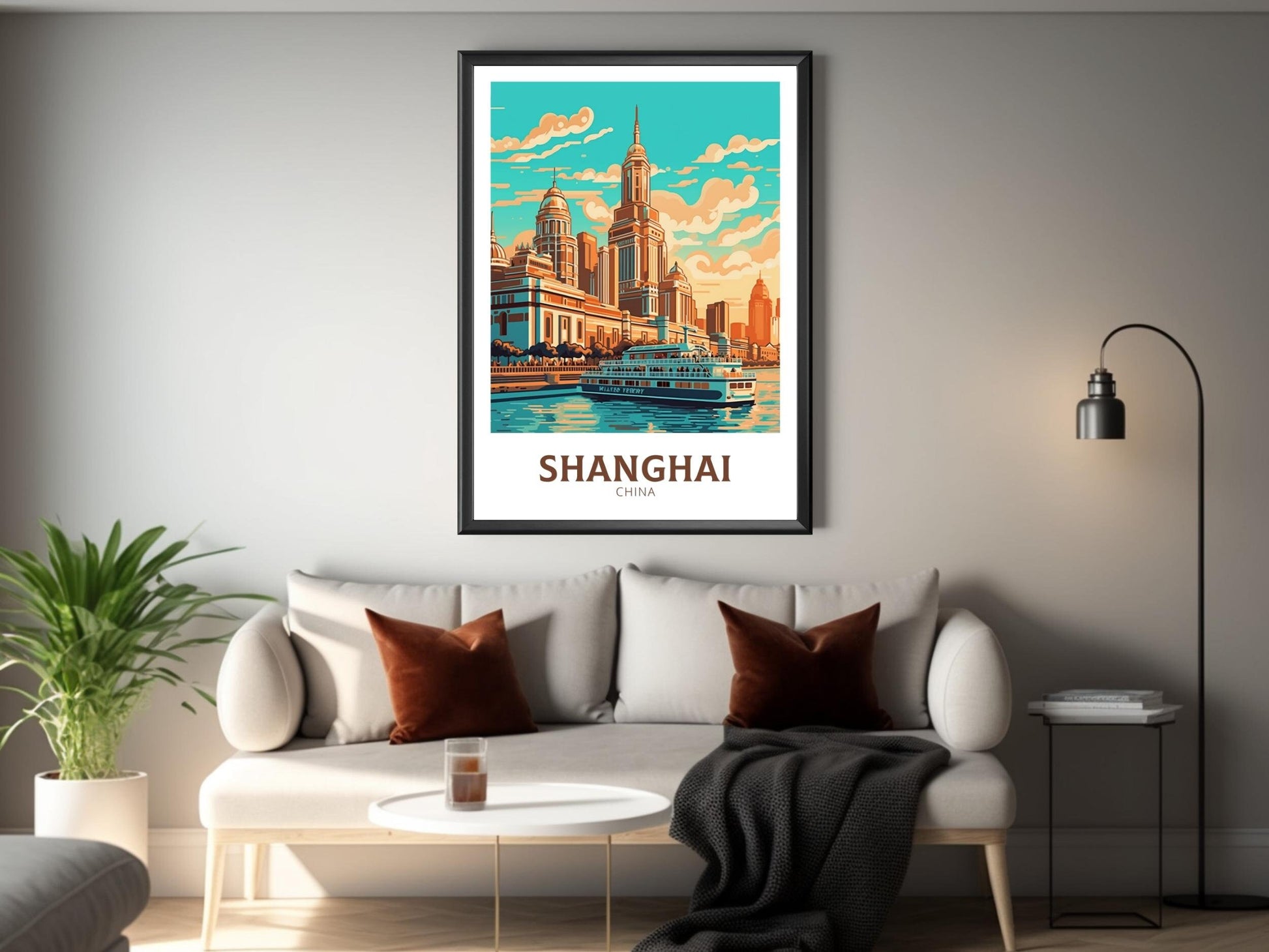 Shanghai Travel Print | Shanghai Poster | Shanghai Illustration | The Bund Print | Shanghai Floating Market Poster | Shanghai Art | ID 478