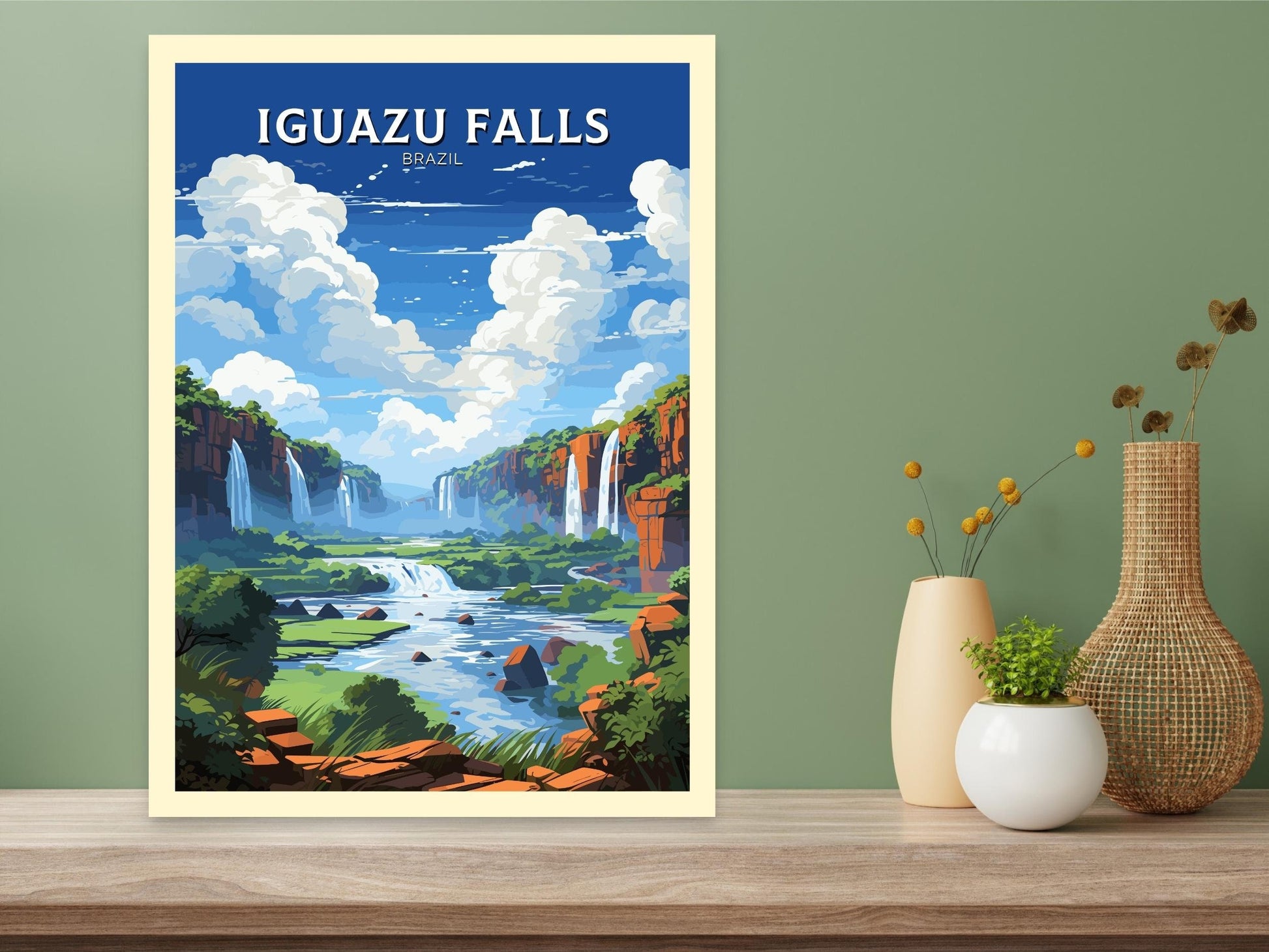 Iguazu Falls Travel Print | Iguazu Falls Illustration | Iguazu Falls Wall Art | Iguazu Falls Print | Iguazu Falls Print Painting | ID 039