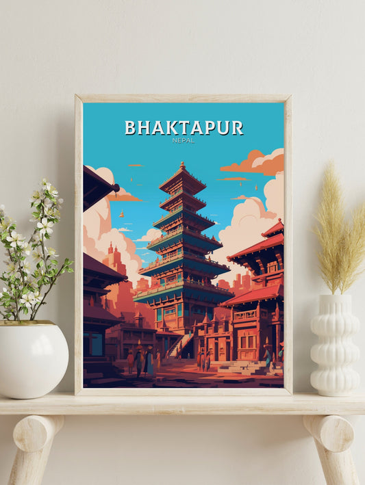 Bhaktapur Travel Print | Bhaktapur Poster | Bhaktapur Illustration | Durbar Square | Bhaktapur Nepal Poster | Bhaktapur Art | ID 482
