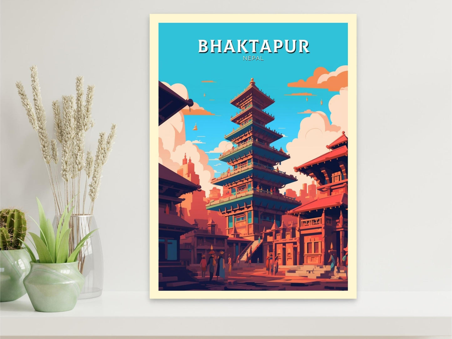 Bhaktapur Travel Print | Bhaktapur Poster | Bhaktapur Illustration | Durbar Square | Bhaktapur Nepal Poster | Bhaktapur Art | ID 482