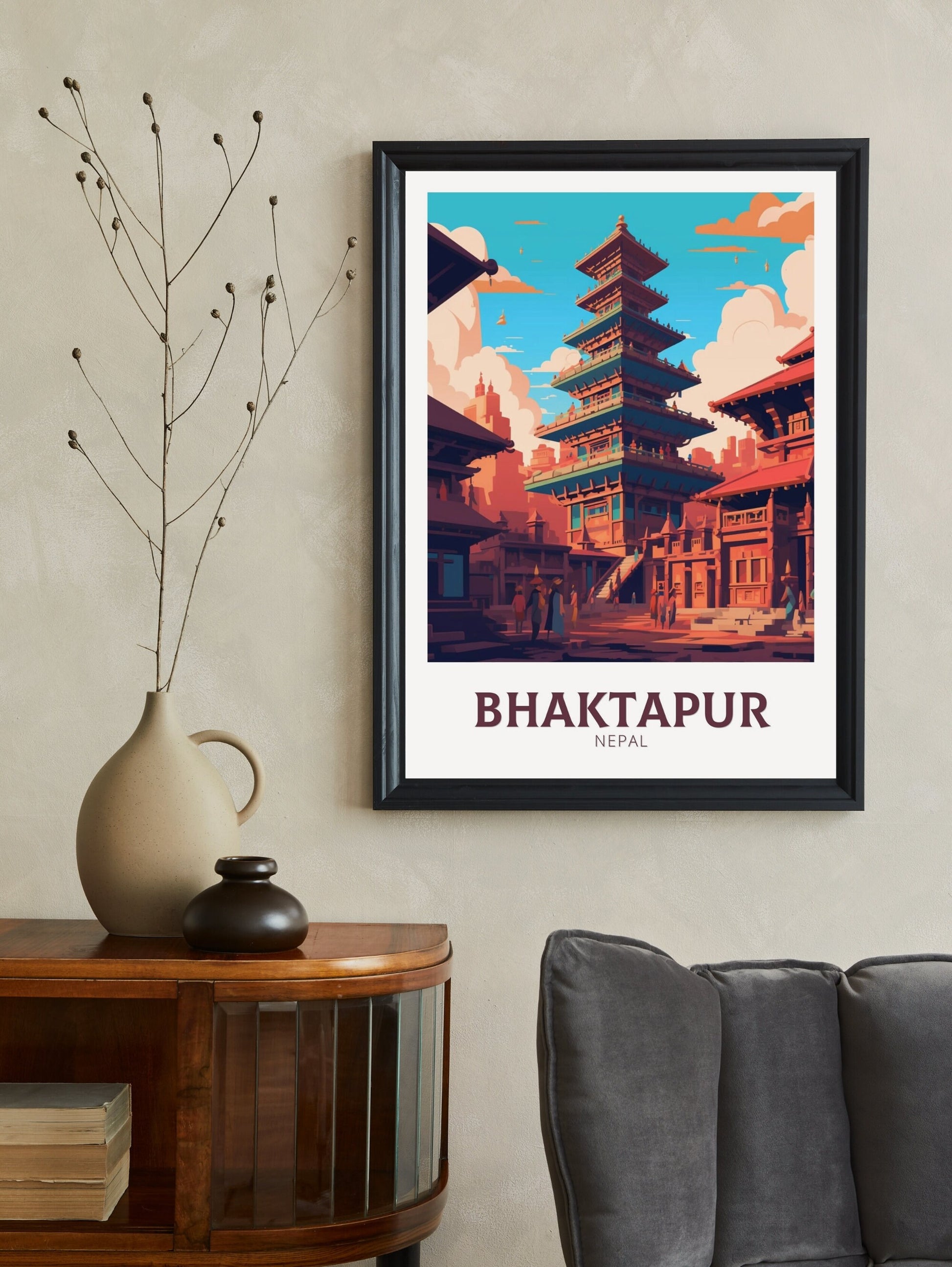 Bhaktapur Poster | Bhaktapur Travel Print | Bhaktapur Illustration | Durbar Square | Bhaktapur Nepal Poster | Bhaktapur Art | ID 483