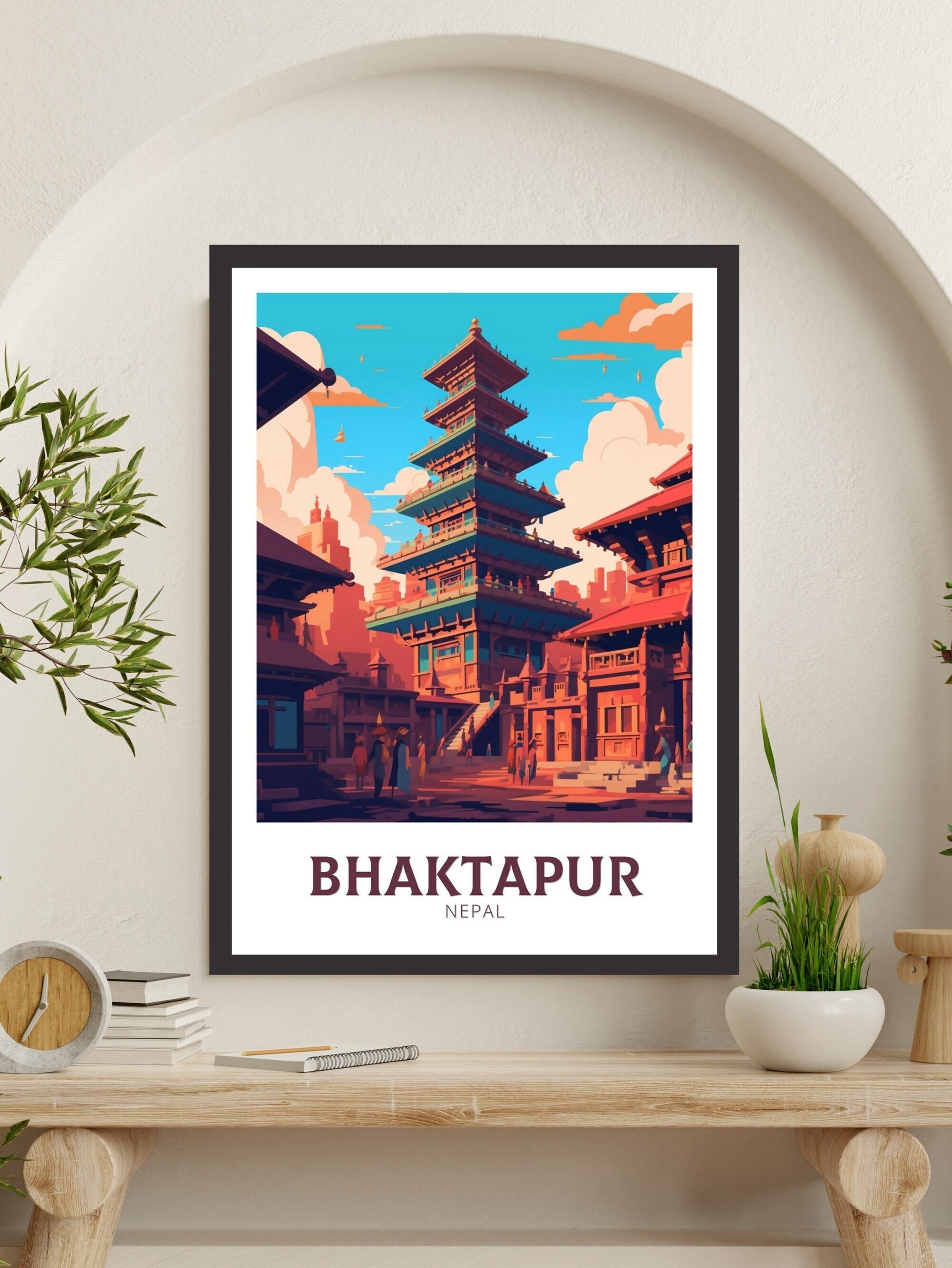 Bhaktapur Poster | Bhaktapur Travel Print | Bhaktapur Illustration | Durbar Square | Bhaktapur Nepal Poster | Bhaktapur Art | ID 483