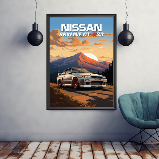 Nissan Skyline GT-R R33 Print, 1990s Car Print, Nissan Skyline GT-R R33 Poster, Car Print, Car Poster, Car Art, Japanese Car Print