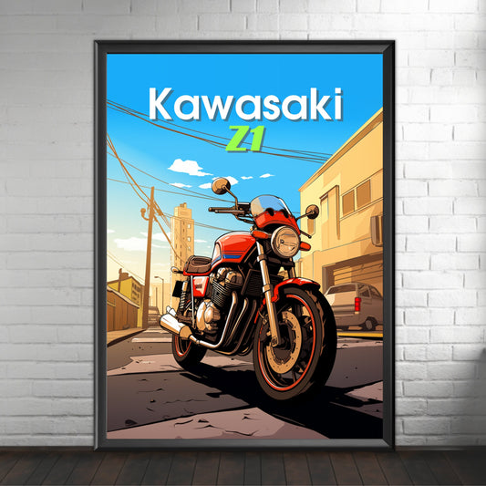 Kawasaki Z1 Print, Kawasaki Z1 Poster, Motorcycle Print, Motorbike Print, Bike Art, Bike Poster, Vintage Bike, Classic Bike